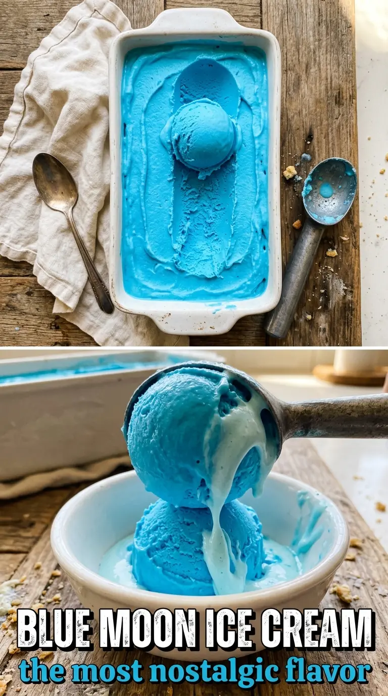 Blue Moon Ice Cream electric blue, nostalgic, creamy