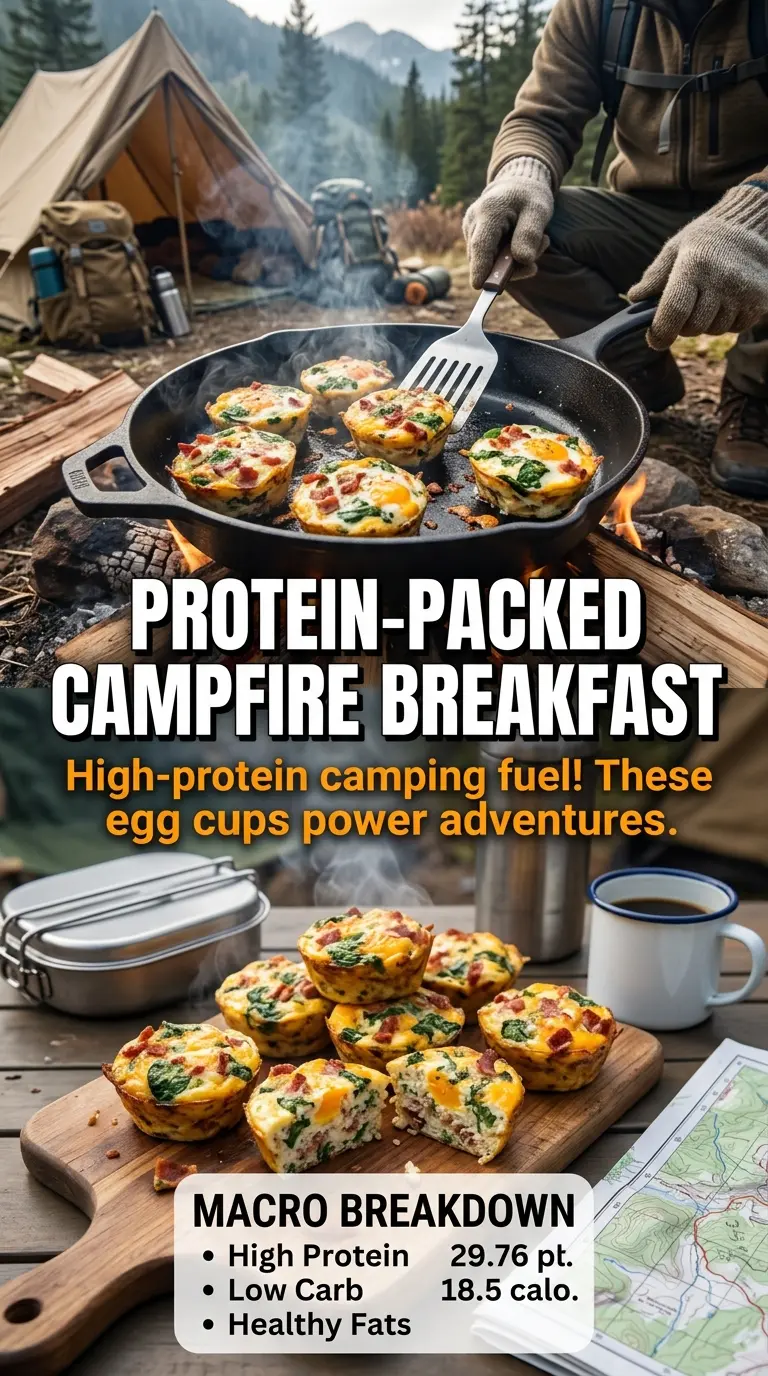 Campfire Egg Cups with Ham, golden baked, muffin tin