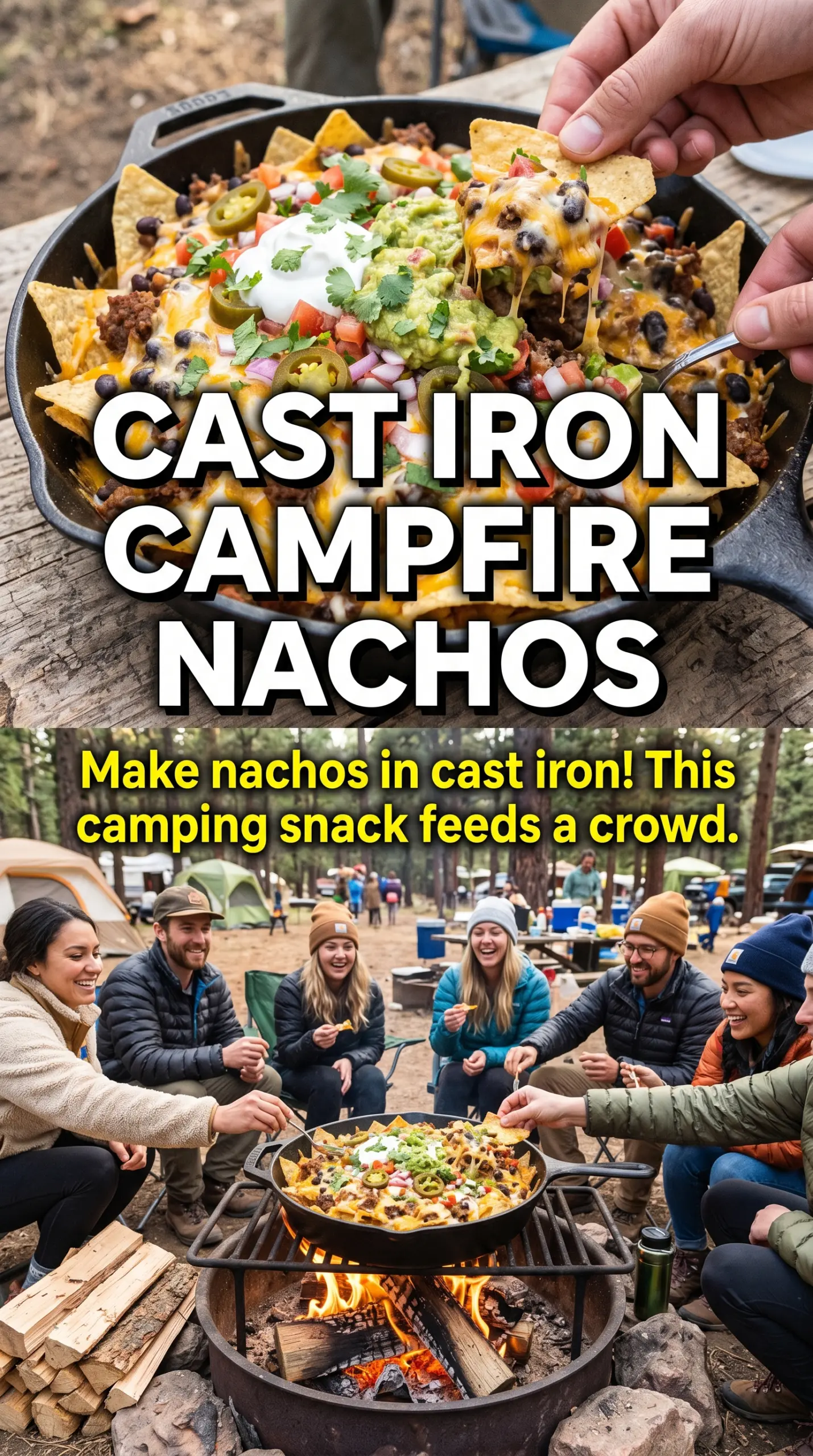 Campfire Nachos Supreme loaded, cheesy, smoky