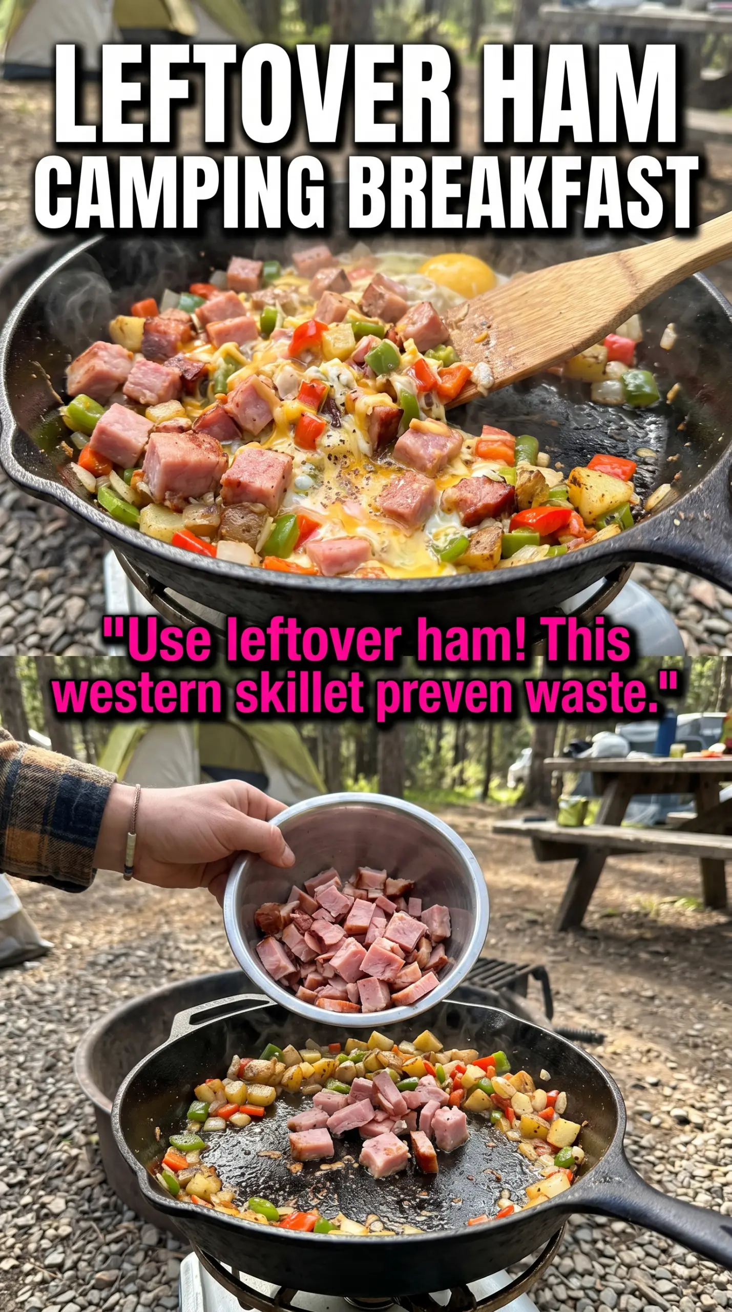 Cheesy Western Skillet with Hash Browns and Ham golden skillet breakfast