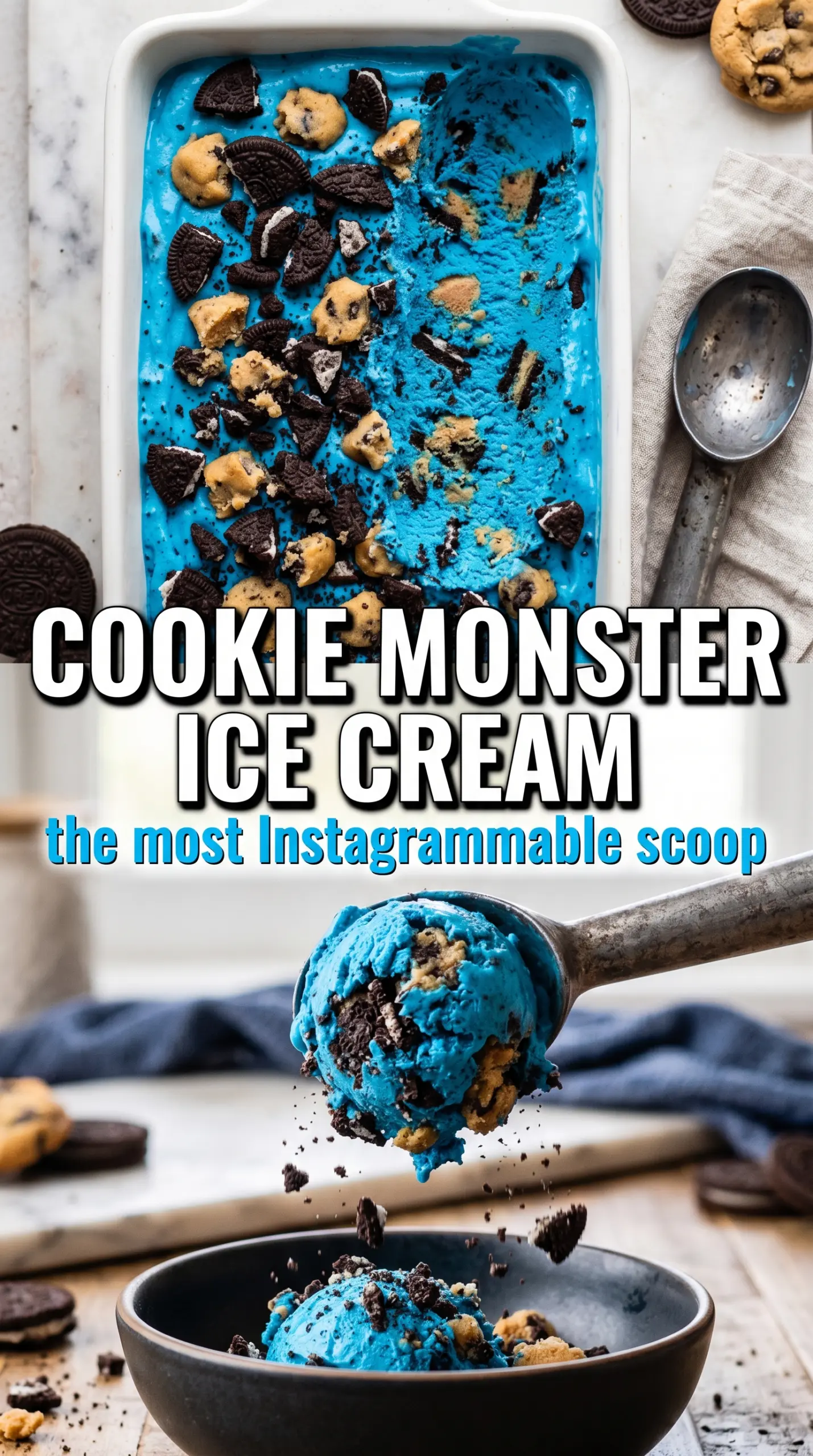 Cookie Monster Ice Cream, blue, cookie chunks