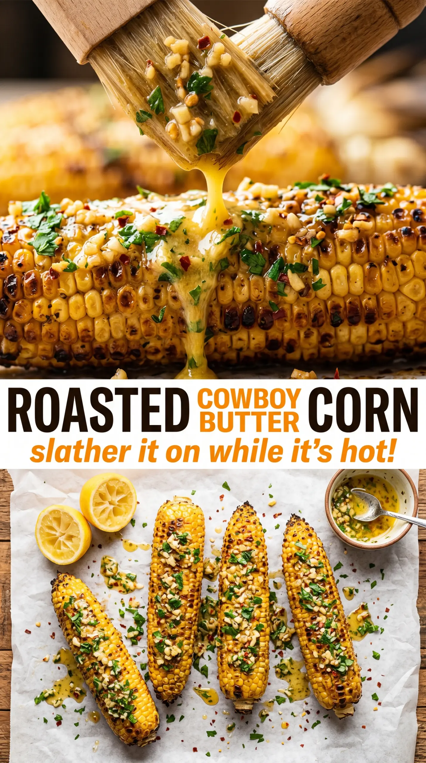 Cowboy Butter Roasted Corn garlic herb, roasted, buttery