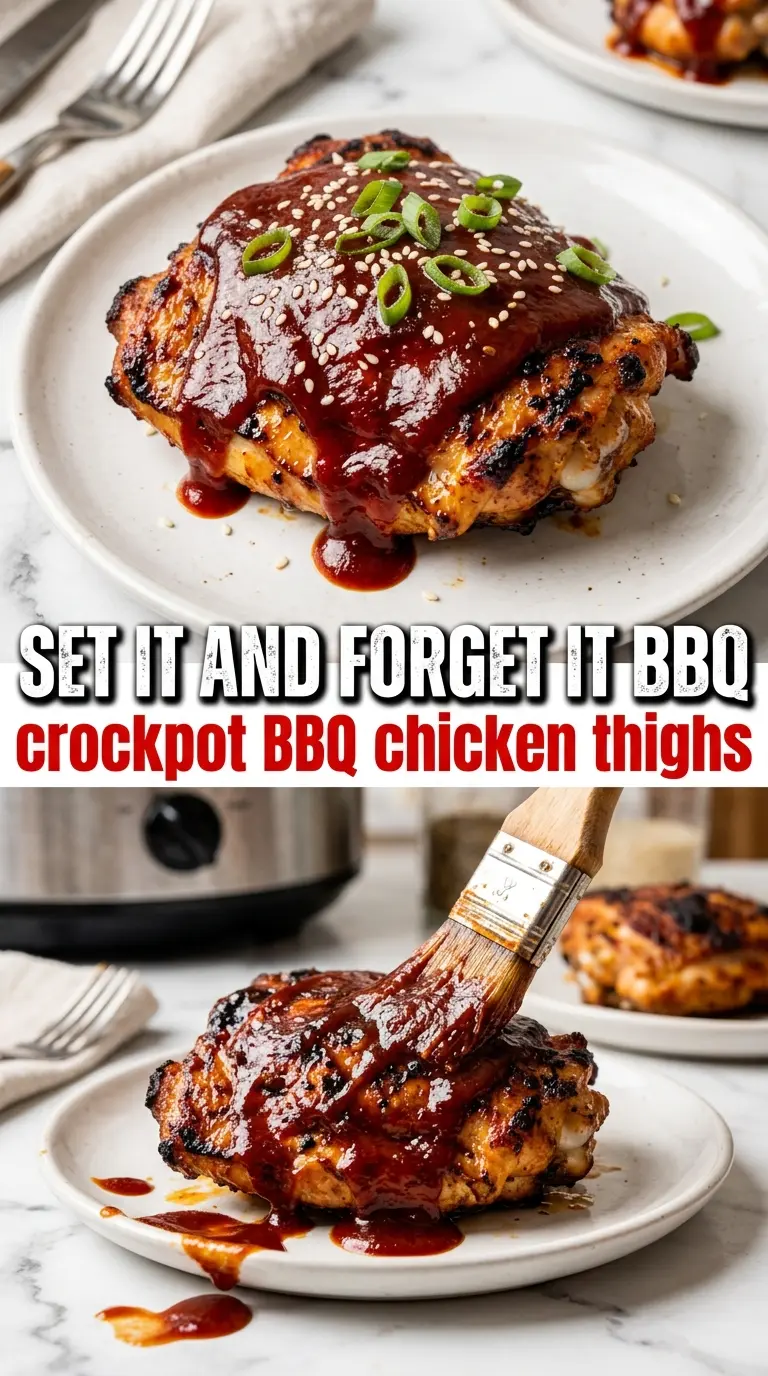 Crockpot BBQ Chicken Thighs sticky tender caramelized