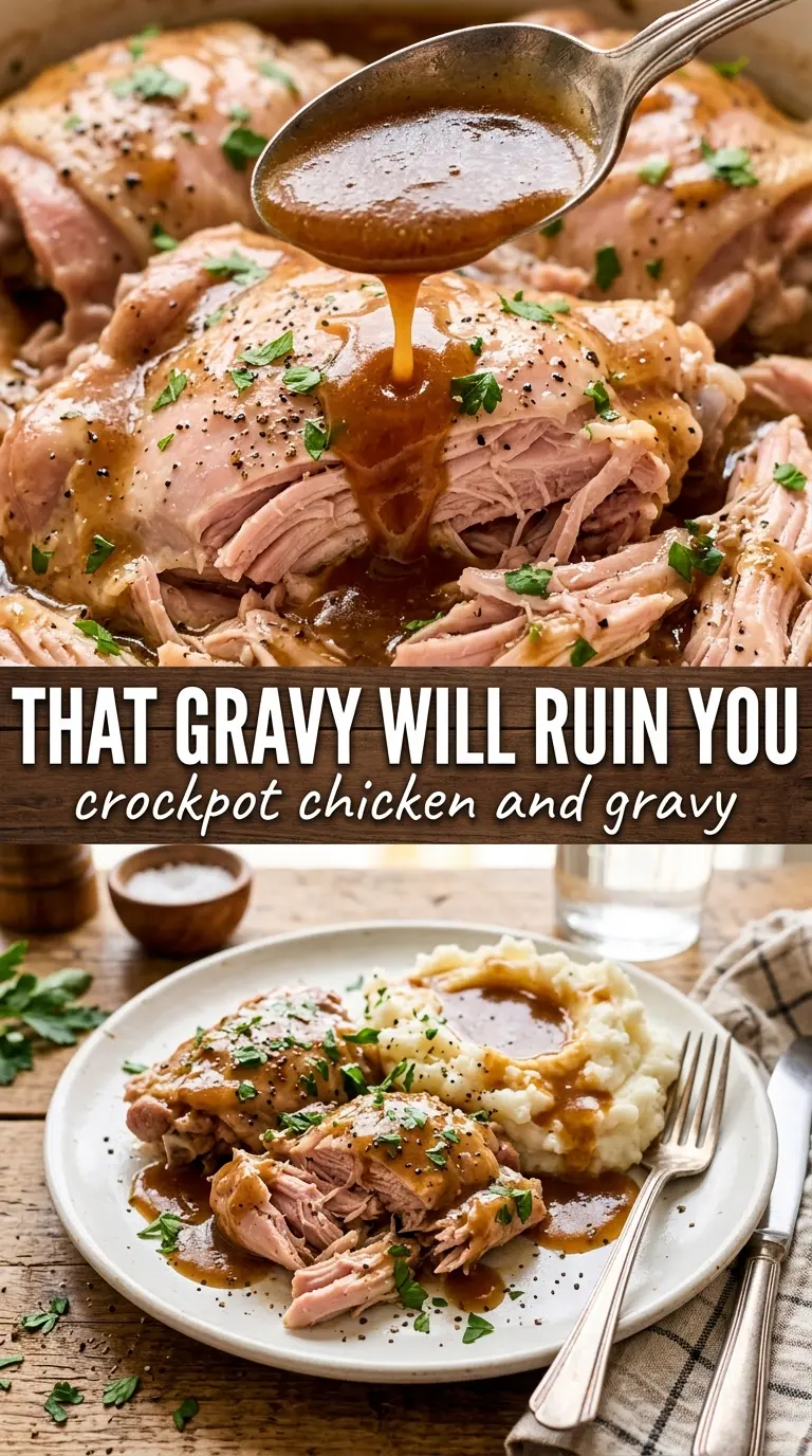 Crockpot Chicken Thighs and Gravy rich savory tender