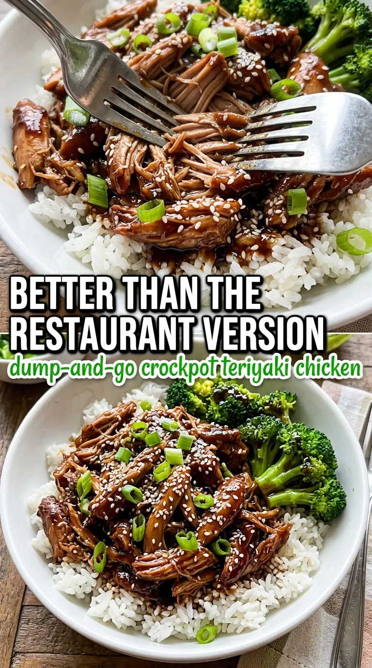 Dump-And-Go Crockpot Teriyaki Chicken glossy shredded chicken