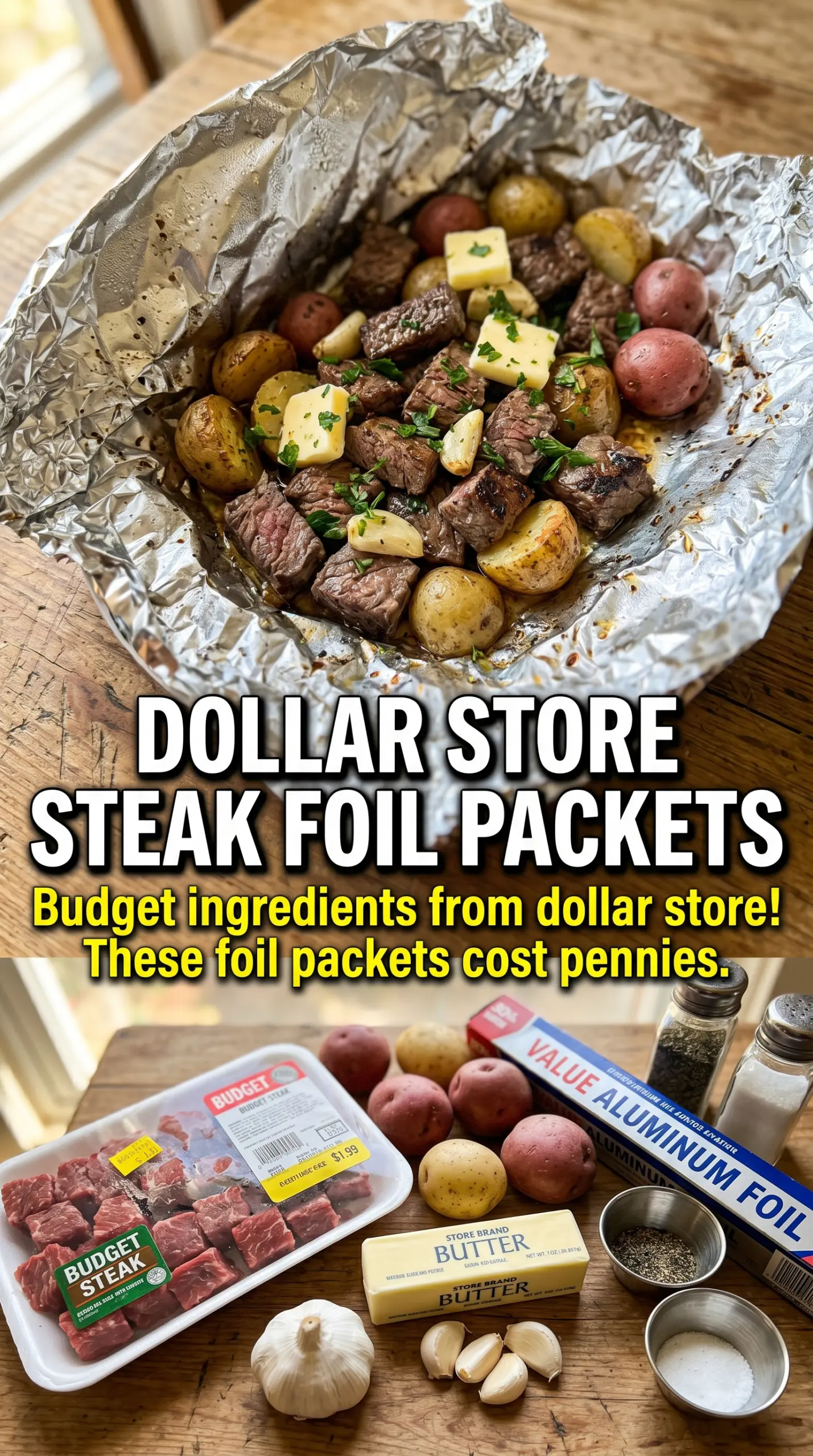 Garlic Butter Steak and Potato Foil Packets tender steak golden potatoes