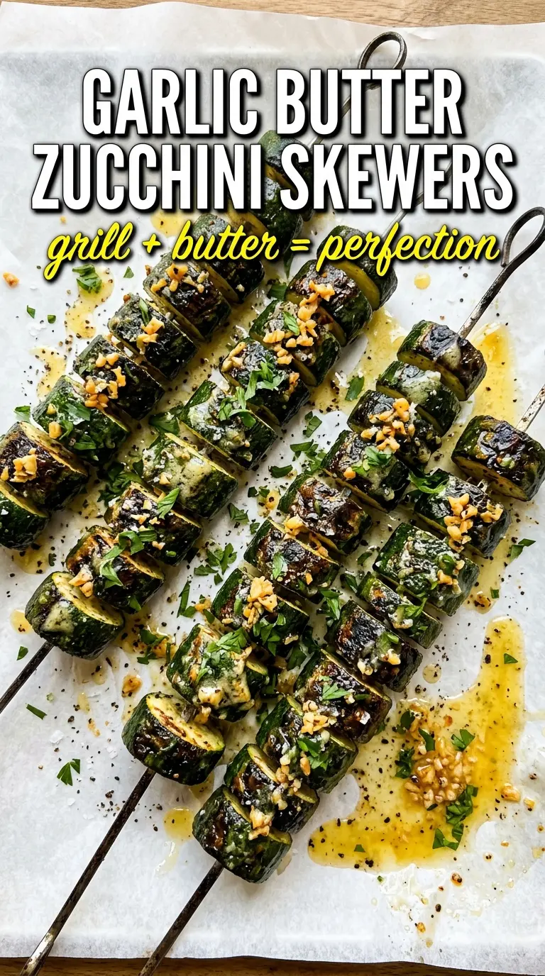 Garlic Butter Zucchini Skewers grilled, charred, buttery