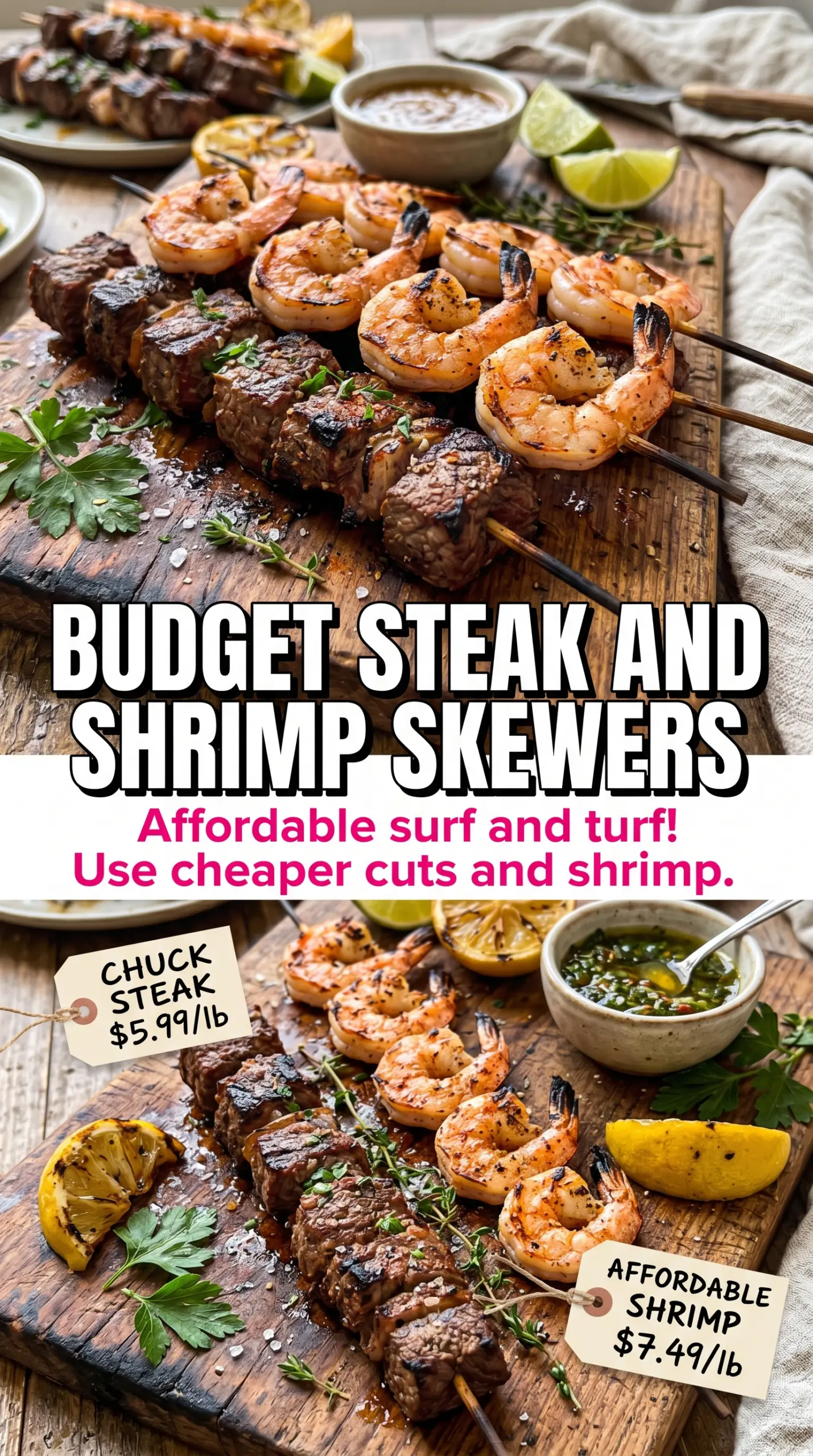 Grilled Garlic Butter Steak and Shrimp Kabobs with smoky buttery skewers