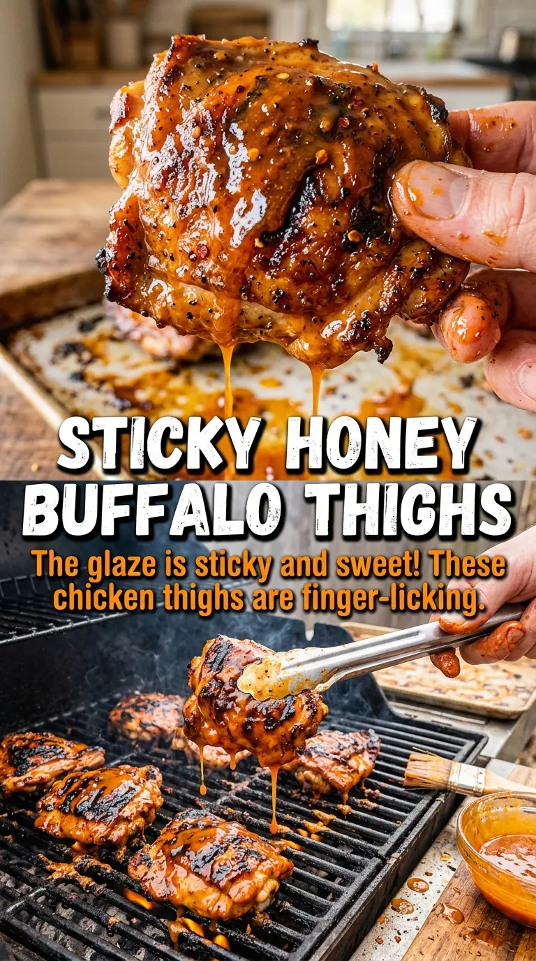 Grilled Honey Buffalo Chicken Thighs sticky spicy sweet