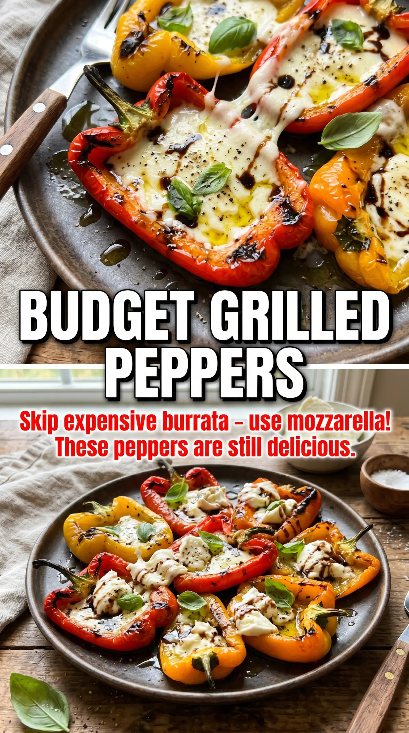 Grilled Marinated Peppers with Burrata and Breadcrumbs charred creamy crunchy