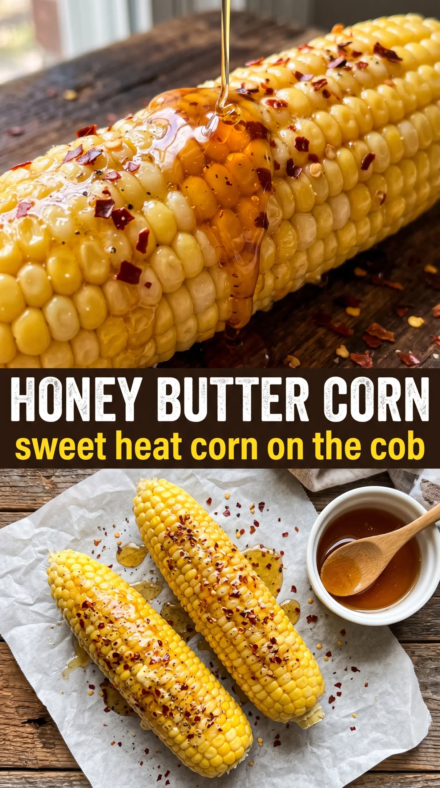 Hot honey butter bath corn, sweet spicy, glossy