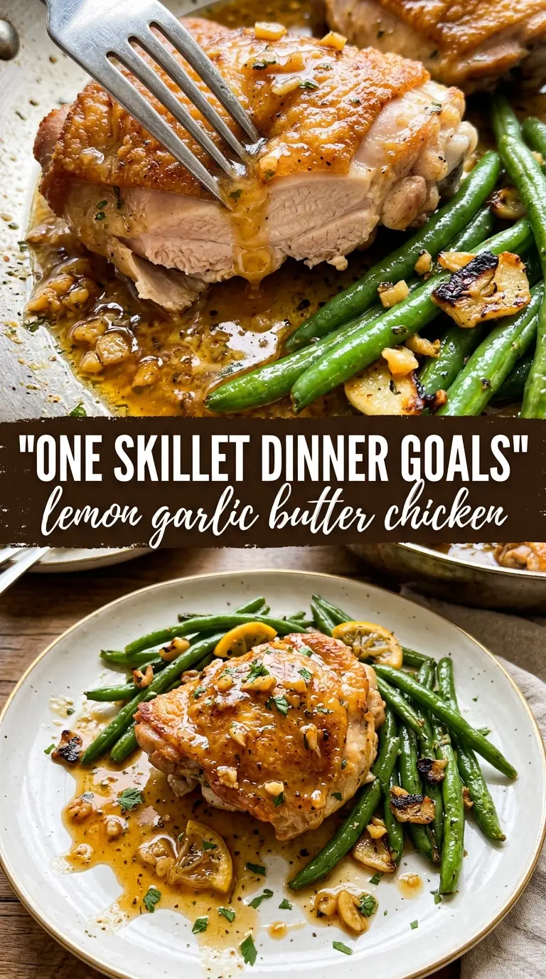 Lemon Garlic Butter Chicken Thighs and Green Beans Skillet golden citrusy one-pan