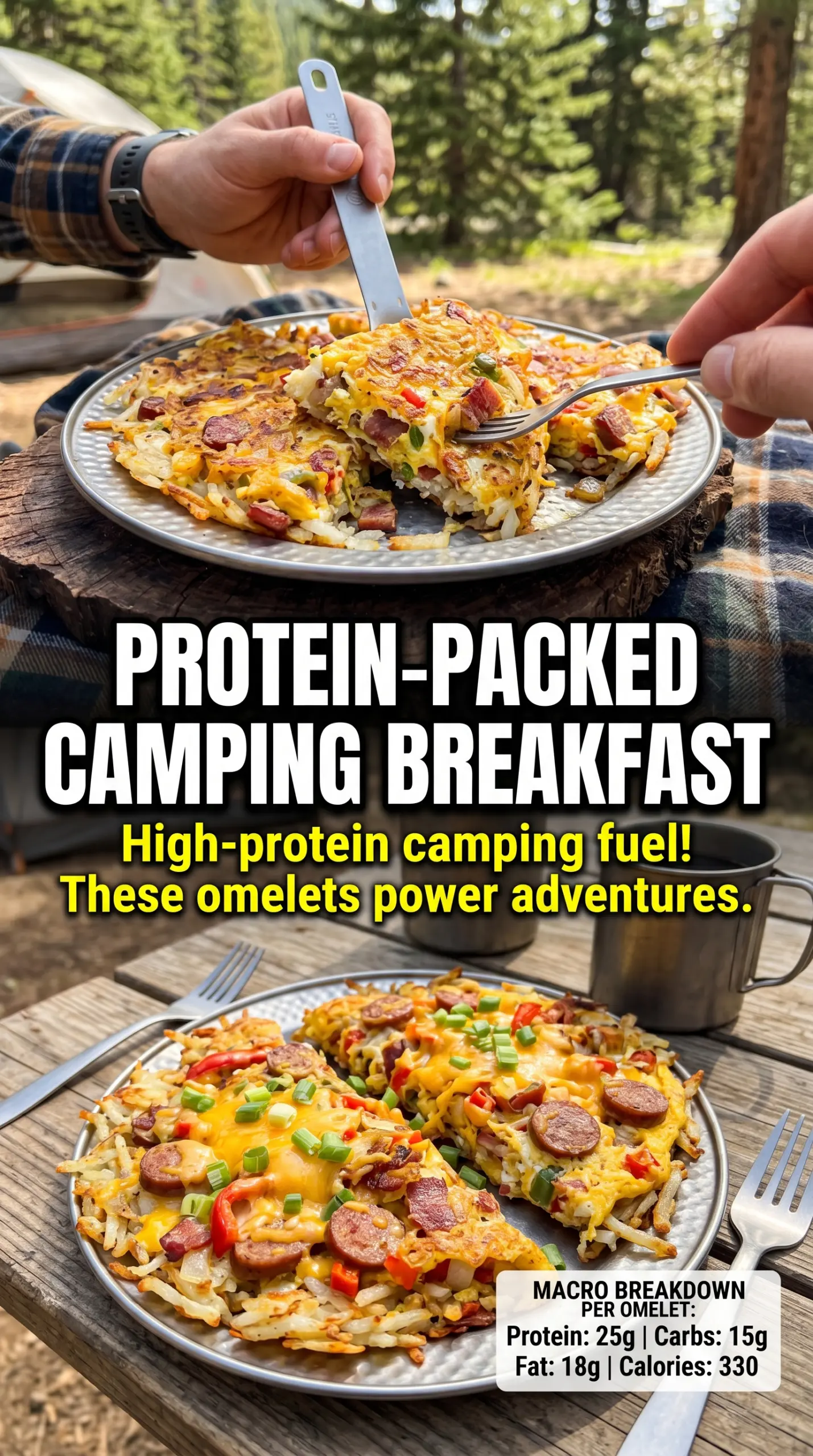 Loaded Grilled Hash Brown Omelets crispy eggs cheesy