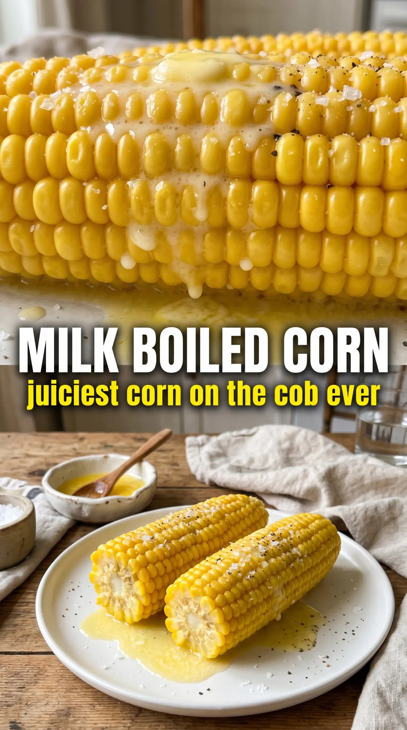 Milk Butter Boiled Corn on the Cob creamy sweet
