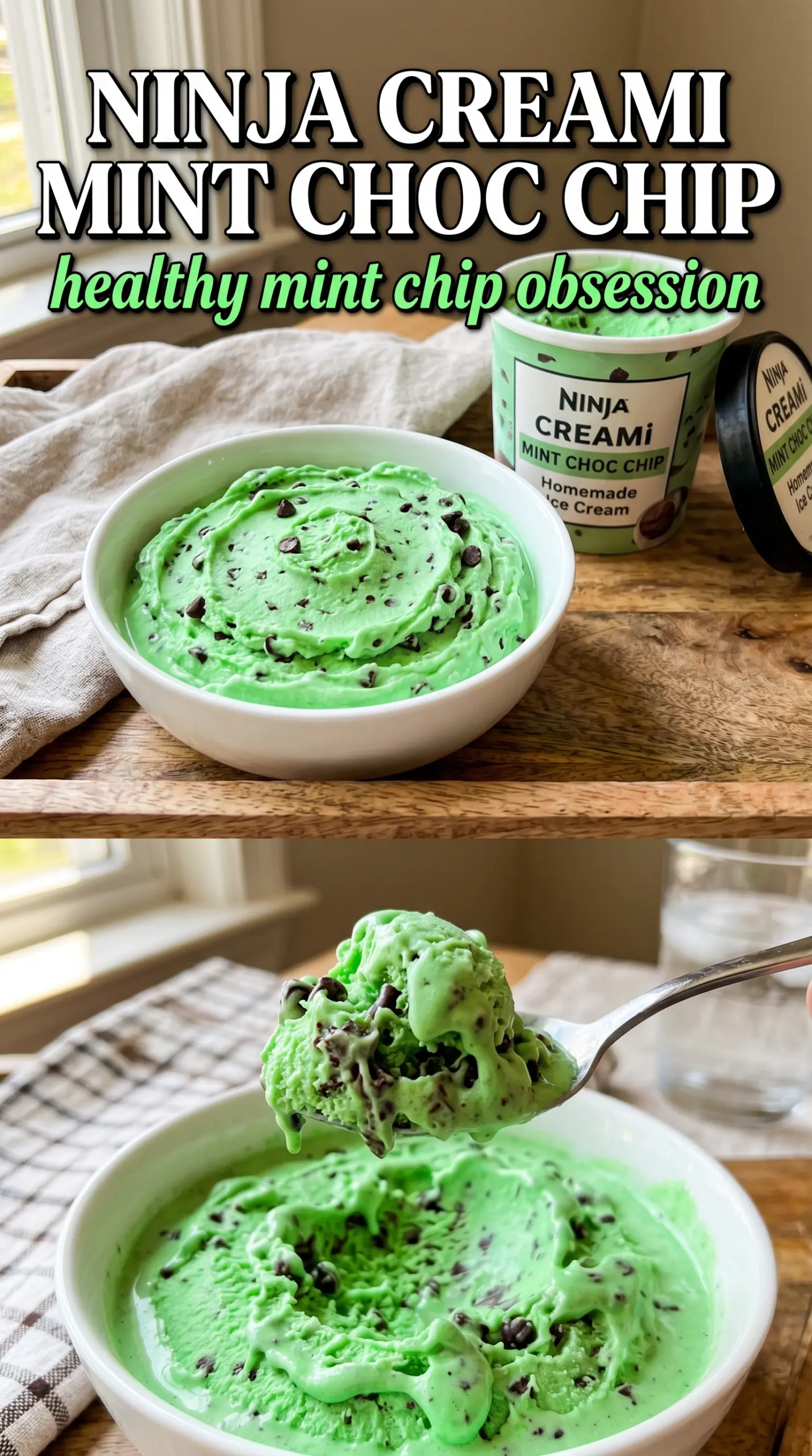 Ninja Creami Mint Chocolate Chip Ice Cream creamy minty chocolate chip
