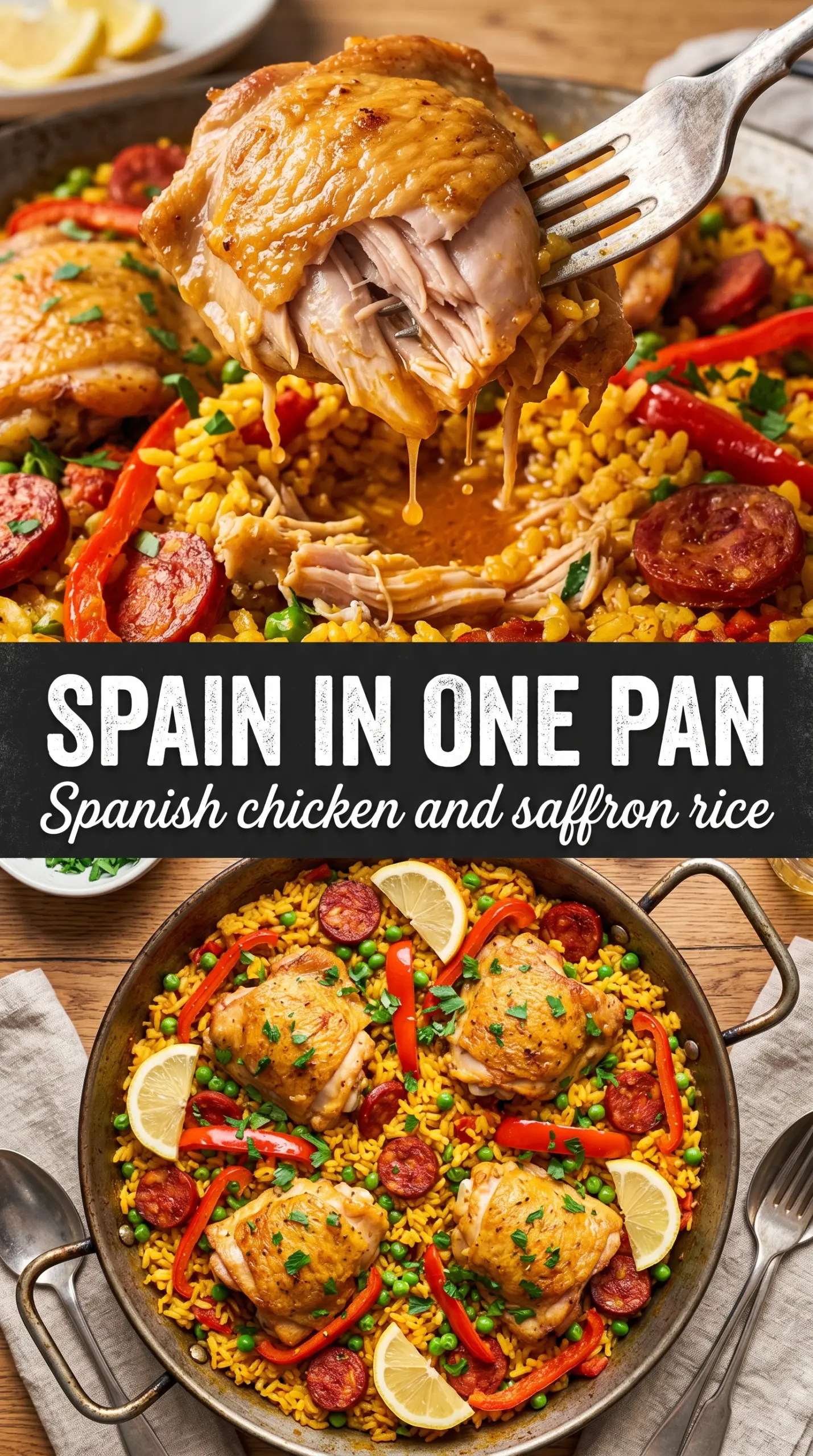 One Pan Spanish Chicken and Rice golden saffron rice chicken thighs