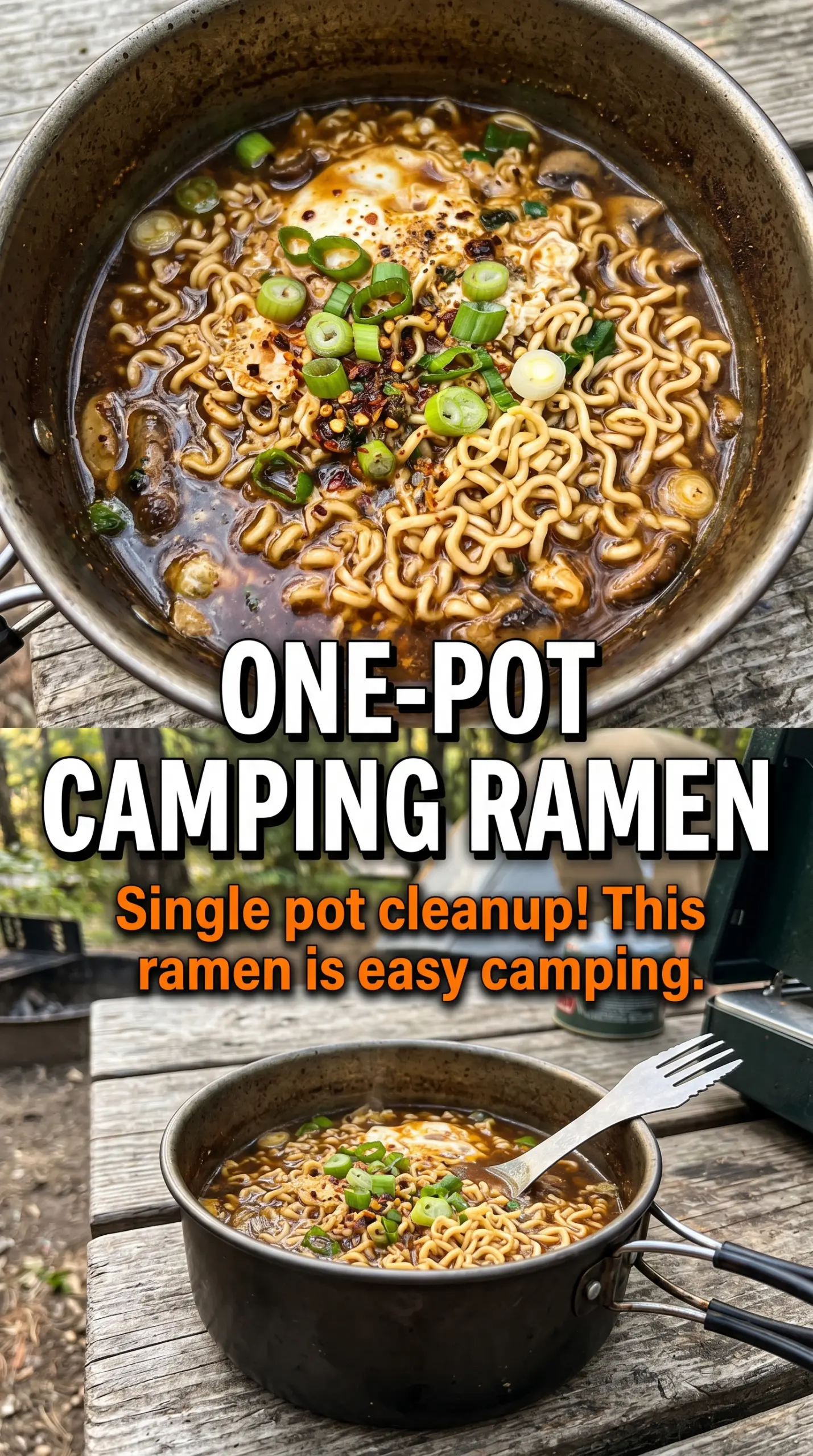 Ramen While Camping steaming eggs vegetables