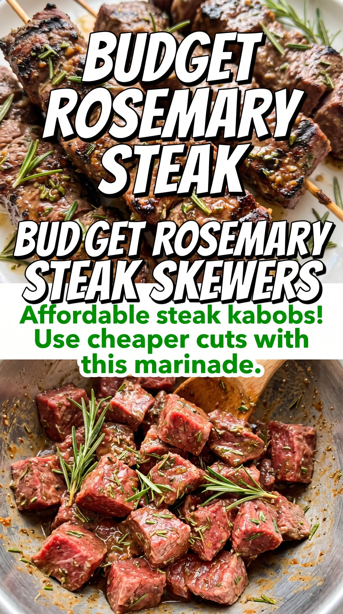 Rosemary Garlic Steak Kebabs with rosemary garlic grill marks