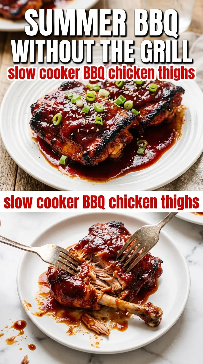 Slow Cooker BBQ Chicken Thighs caramelized saucy tender