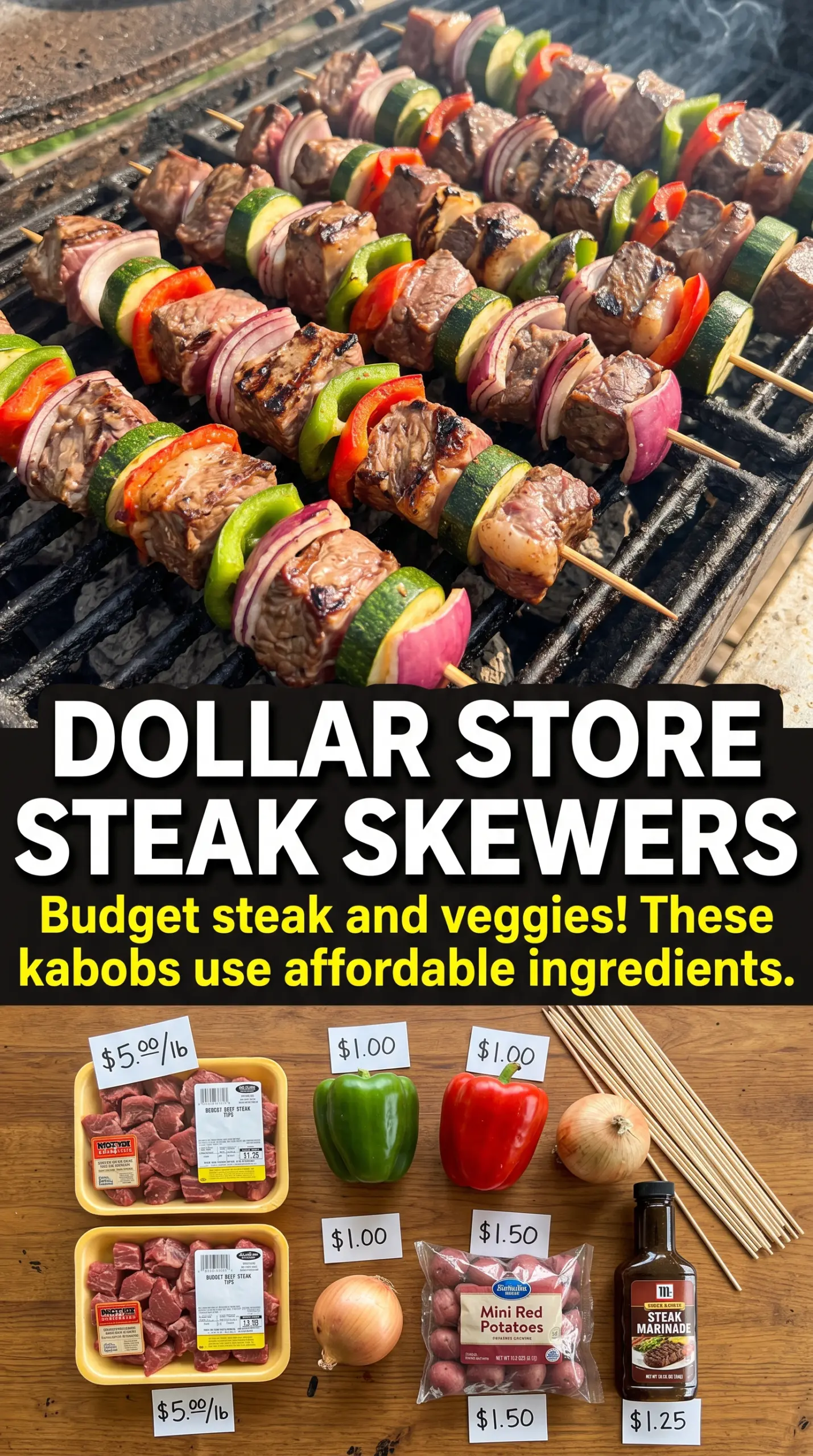 Steak Kabobs with Garlic Butter, grilled beef, charred vegetables