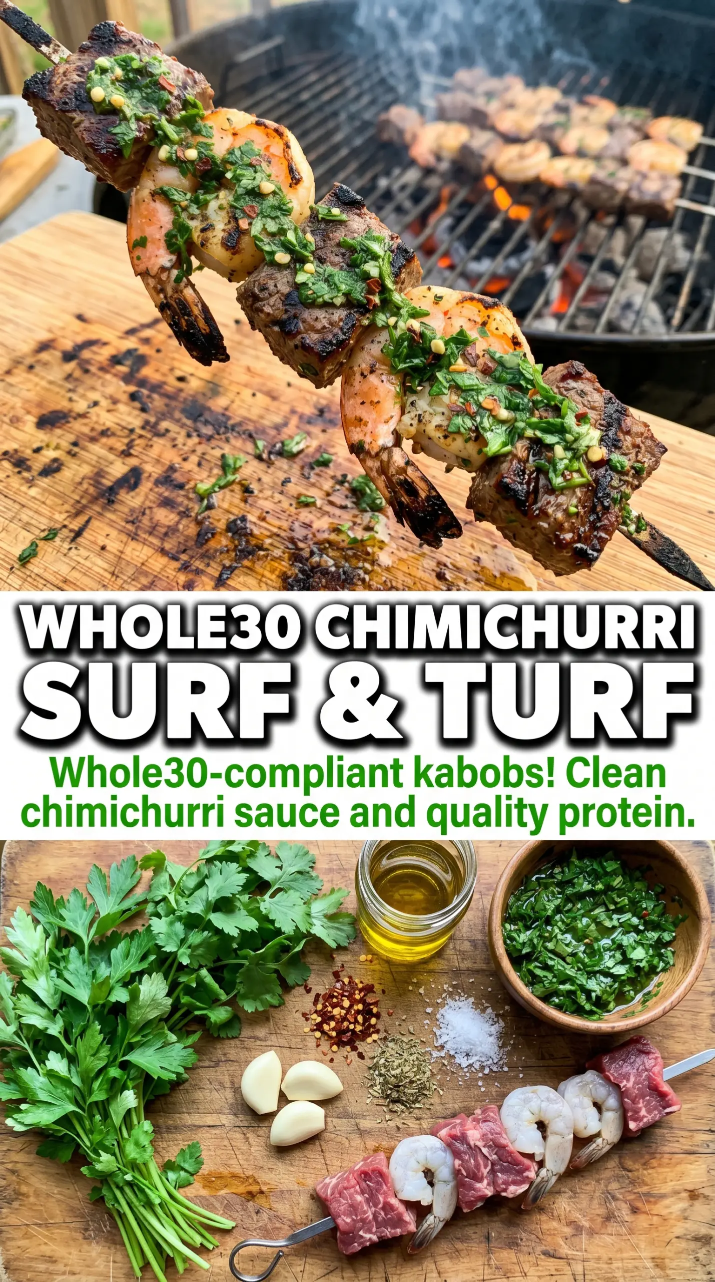 Surf and Turf Kebabs with Chimichurri Sauce steak shrimp chimichurri