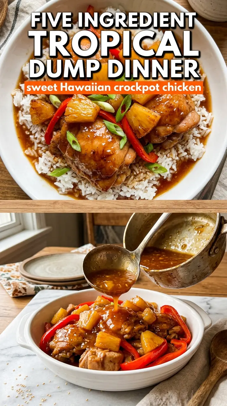 Sweet Hawaiian Crockpot Chicken, pineapple-teriyaki, tender and glossy