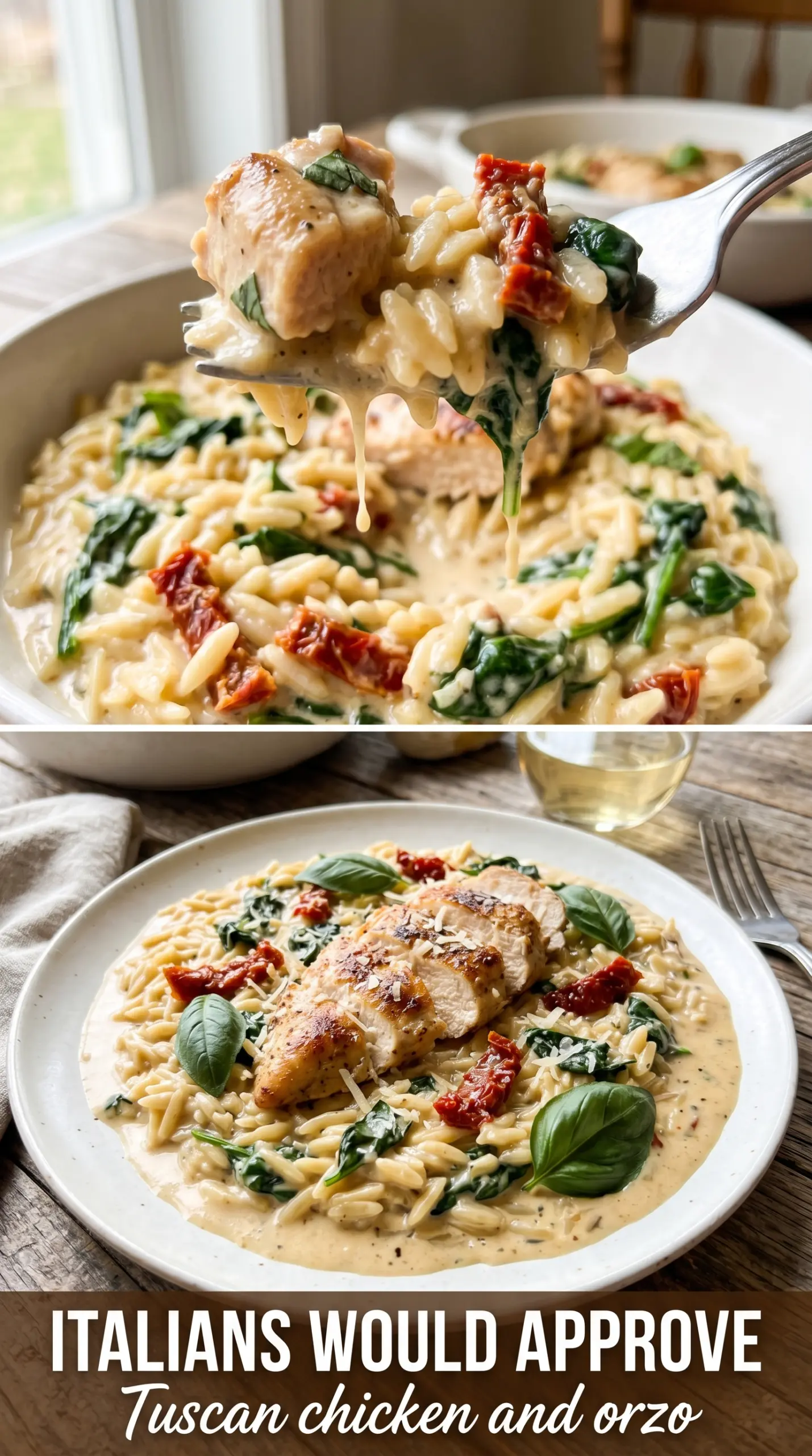 Tuscan Chicken and Orzo Skillet creamy sun-dried tomato