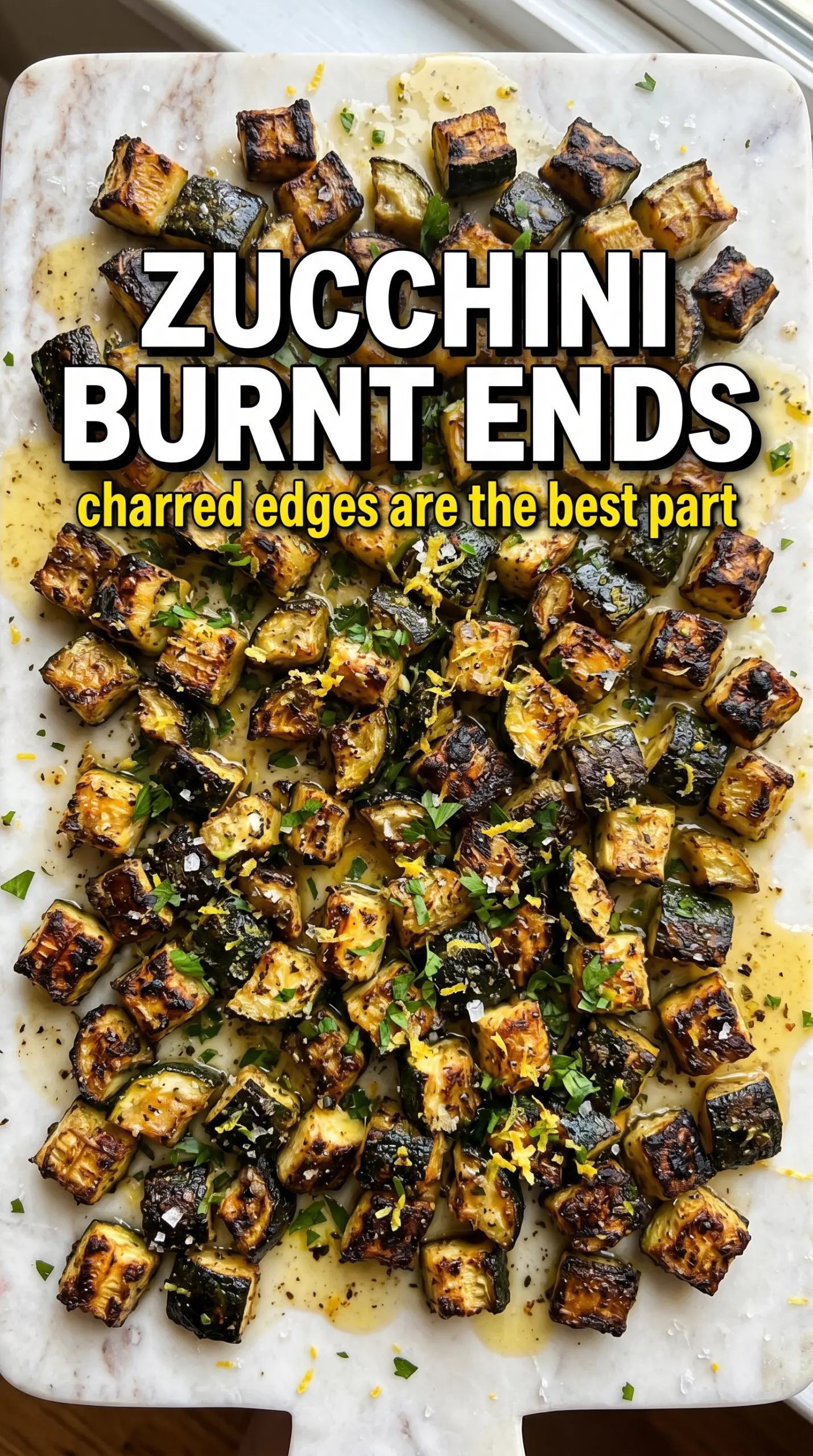Zucchini Burnt Ends with Herb Butter and Lemon smoky charred