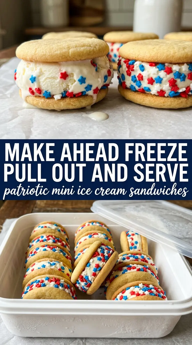 Patriotic Mini Ice Cream Sandwiches red velvet, sprinkle-edged, frozen dessert