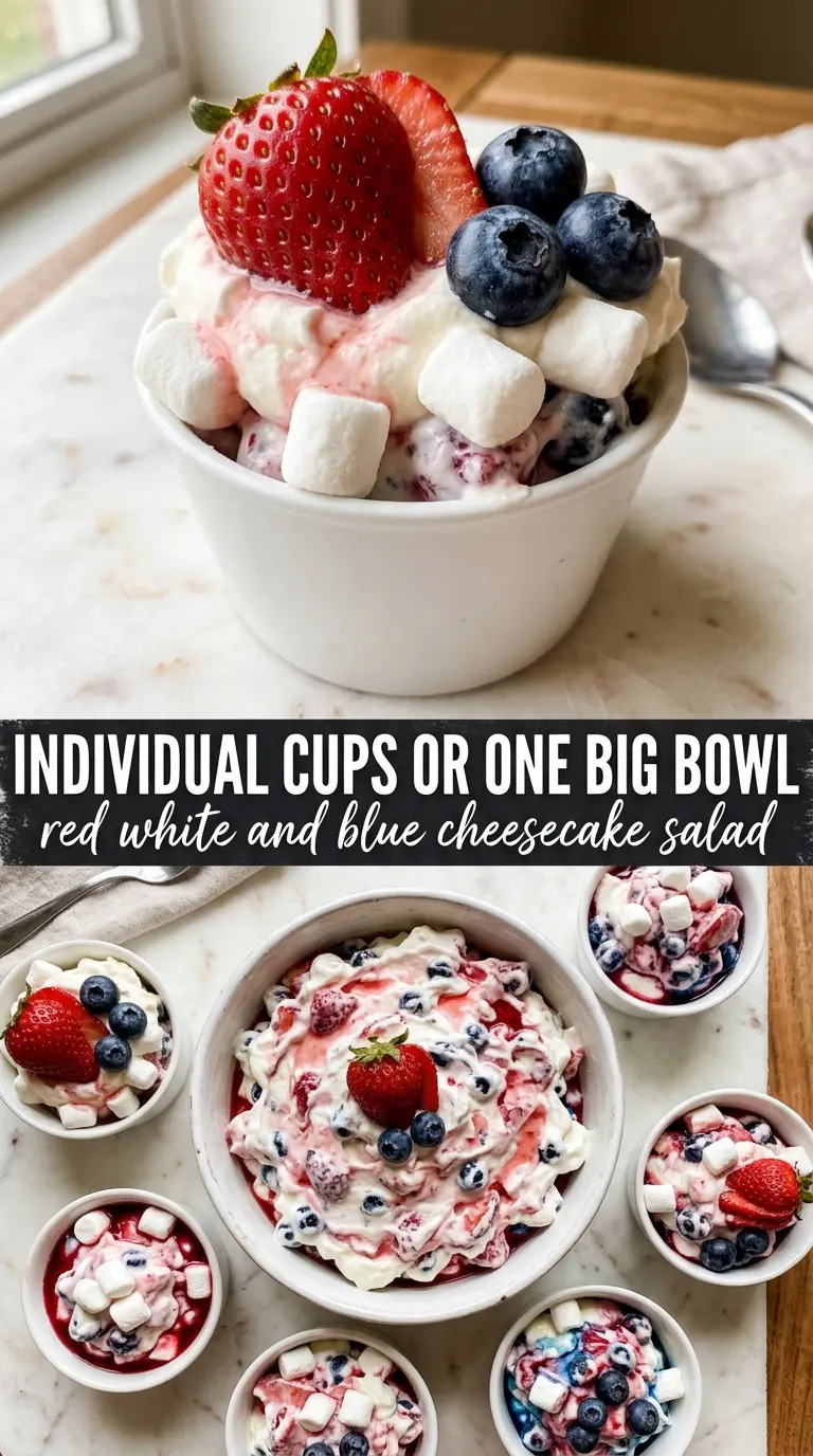 Red, White and Blue Cheesecake Salad creamy berries marshmallows