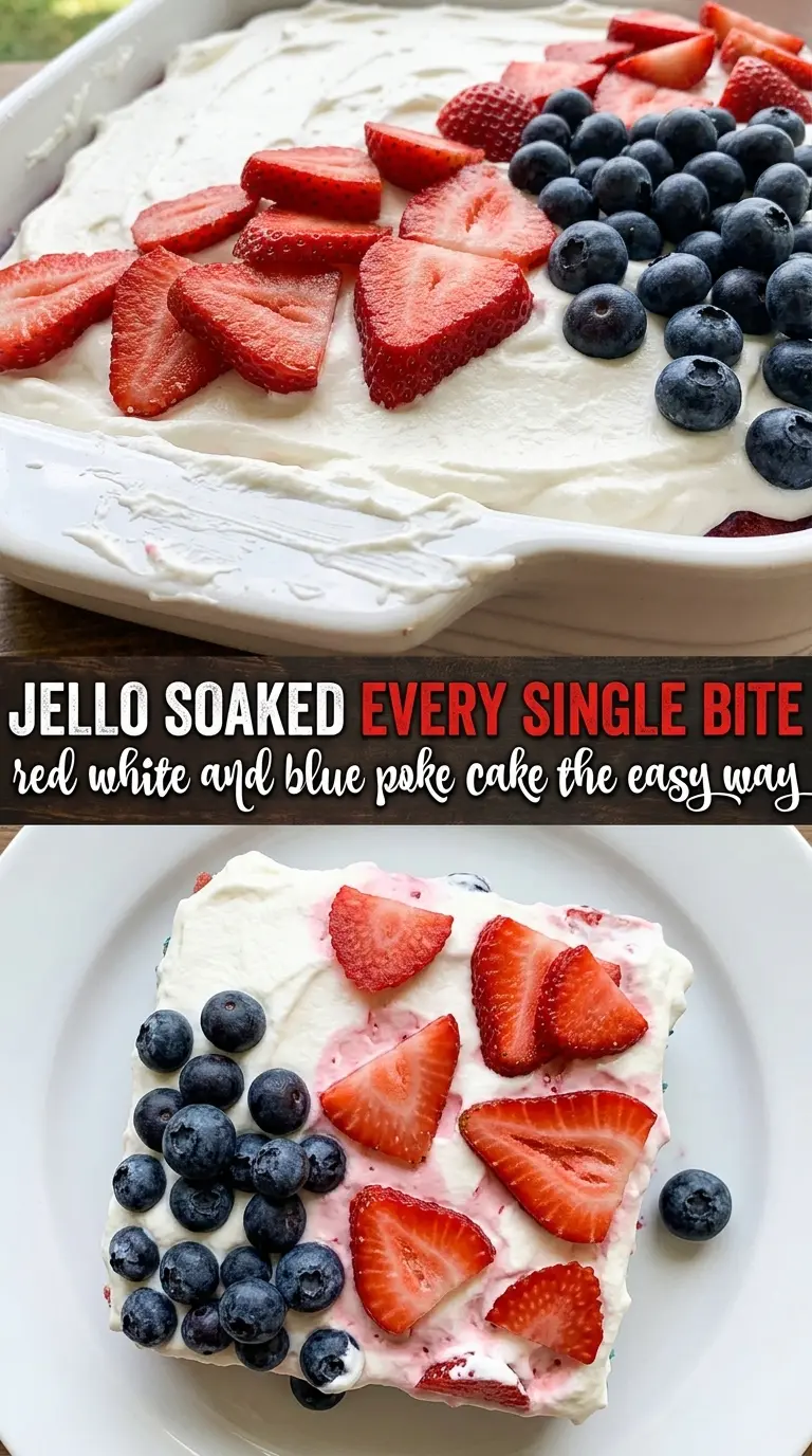 Red, White and Blue Poke Cake patriotic Jell-O stripes