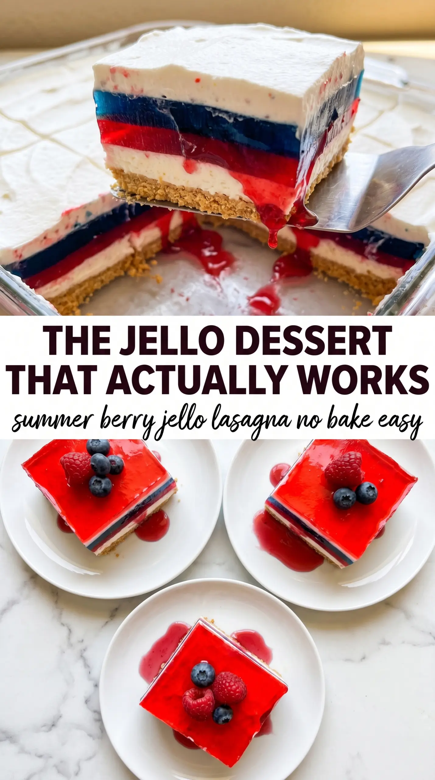 Summer Berry Jello Lasagna layered dessert red white blue