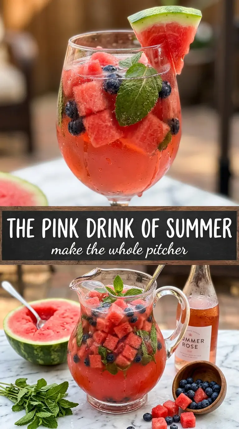 Watermelon Sangria, blush-pink, minty, citrusy