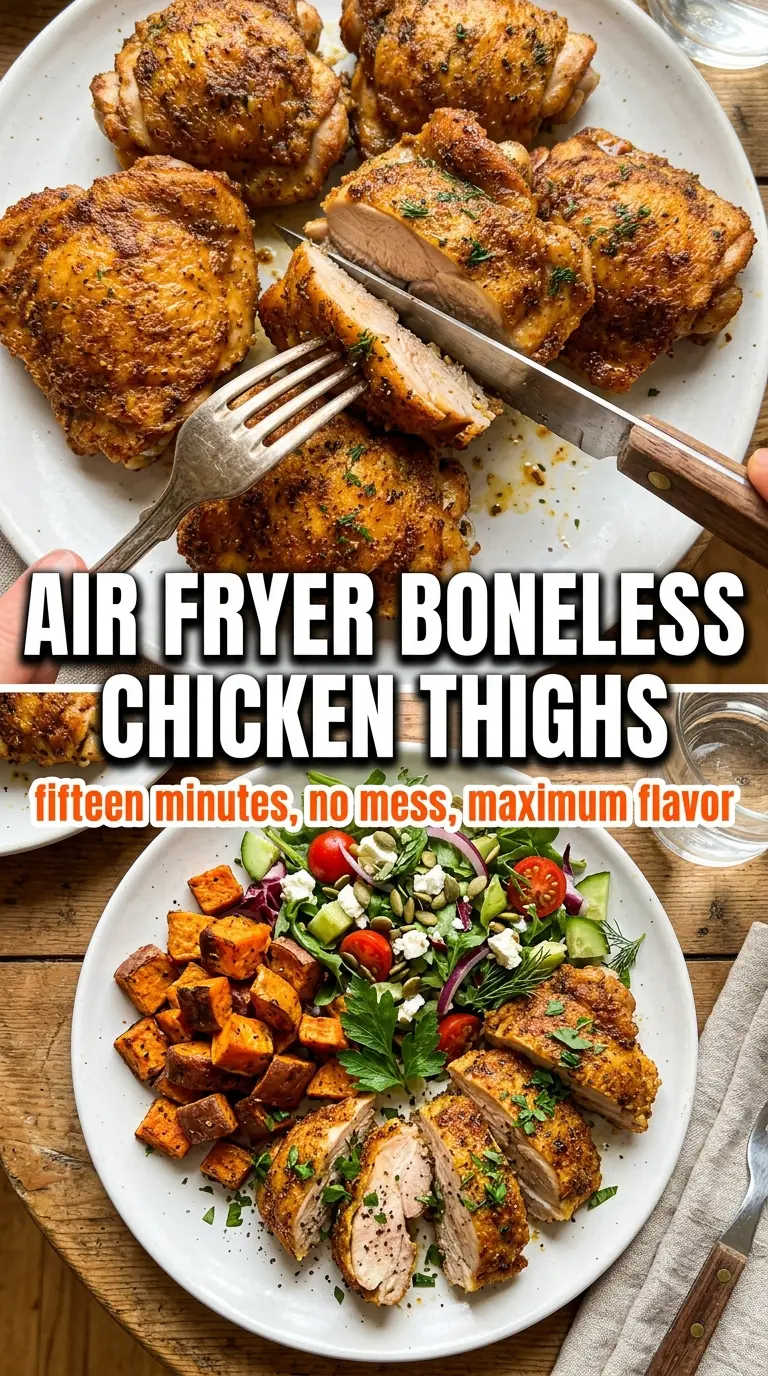 Air Fryer Boneless Skinless Chicken Thighs golden juicy