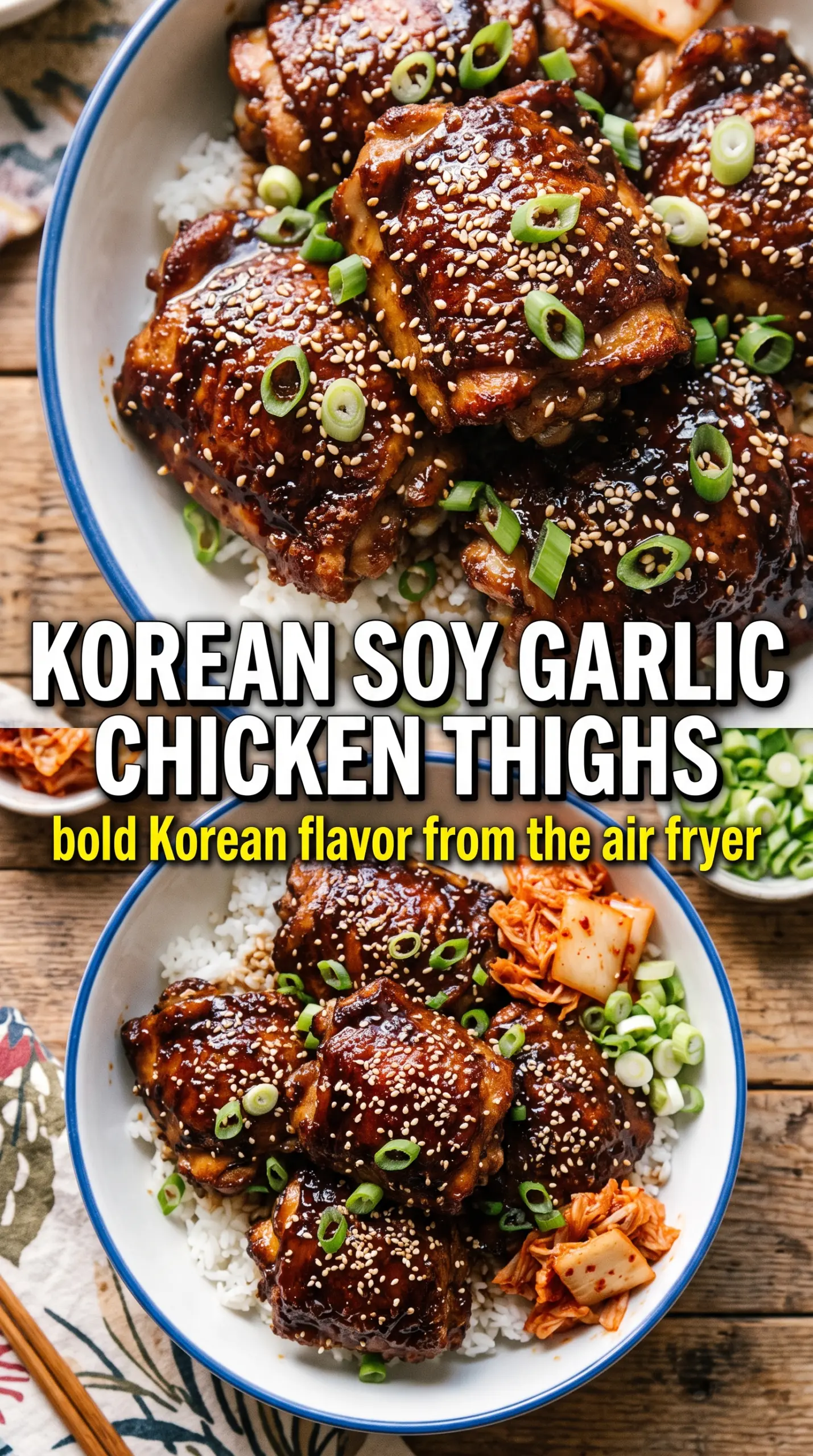 Air Fryer Korean Soy Garlic Chicken Thighs sticky glazed crispy