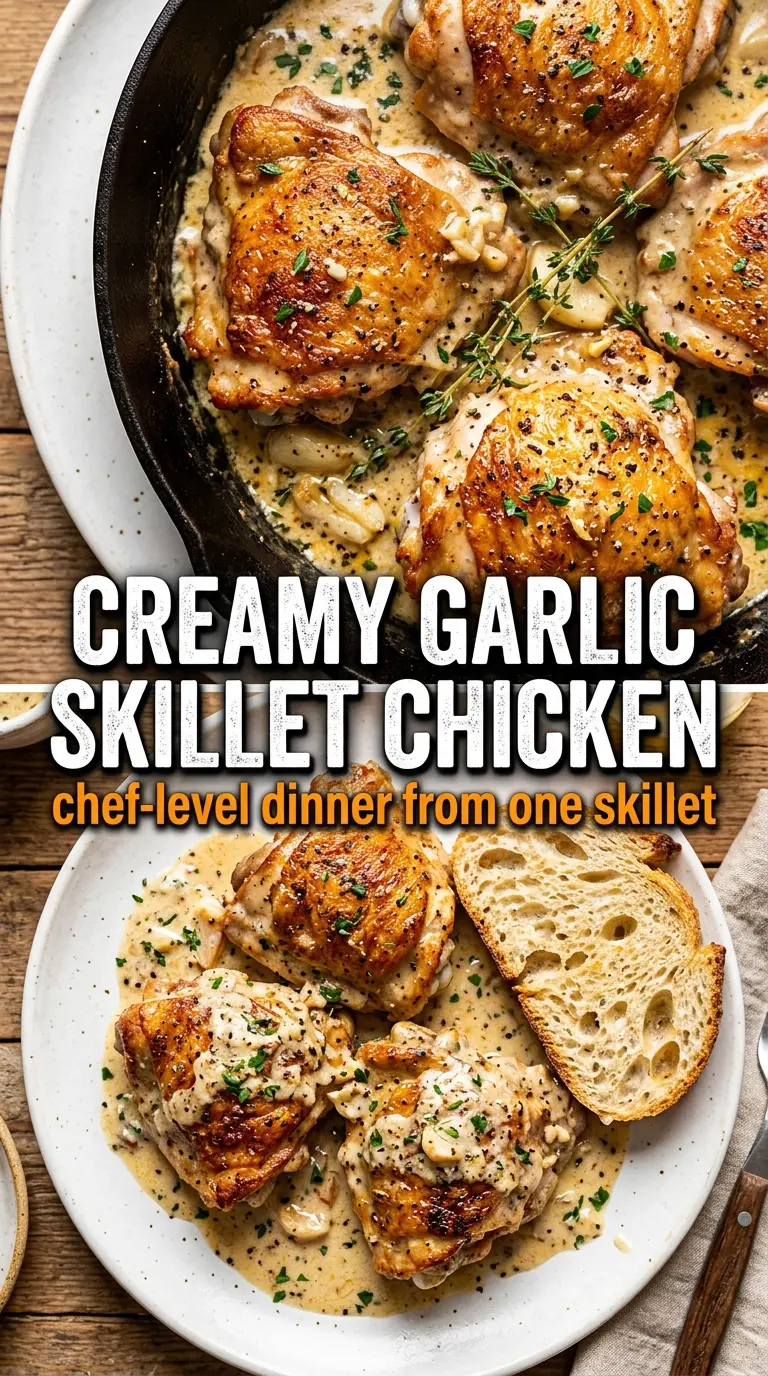 Bobby Flay skillet chicken thighs creamy garlic sauce