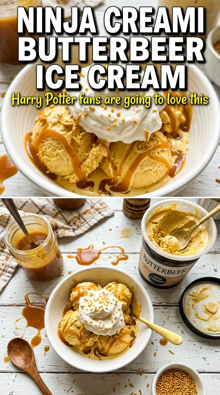 Butterbeer Ice Cream in the Ninja Creami creamy butterscotch dessert