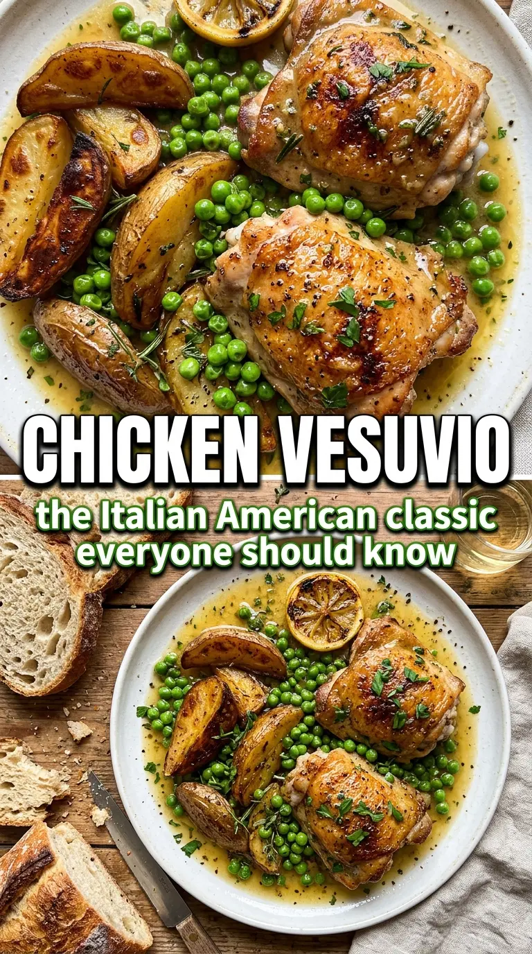 Chicken Vesuvio golden crispy potatoes garlicky sauce