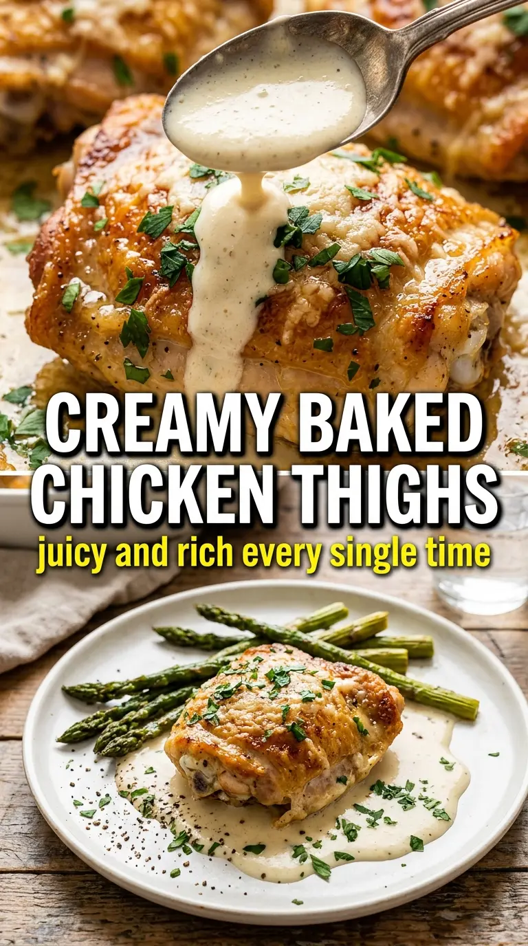 Creamy Baked Chicken Thighs golden mushrooms herbs