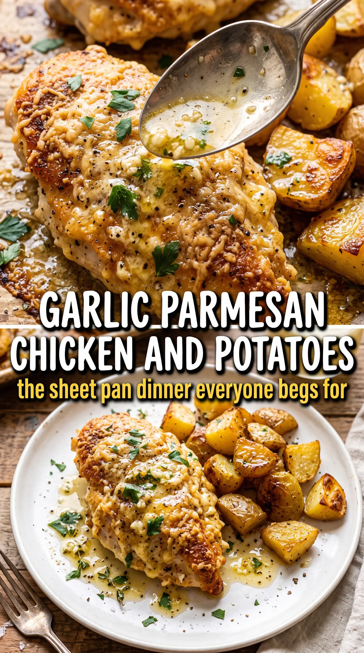 Garlic Parmesan Chicken and Potatoes golden crispy savory