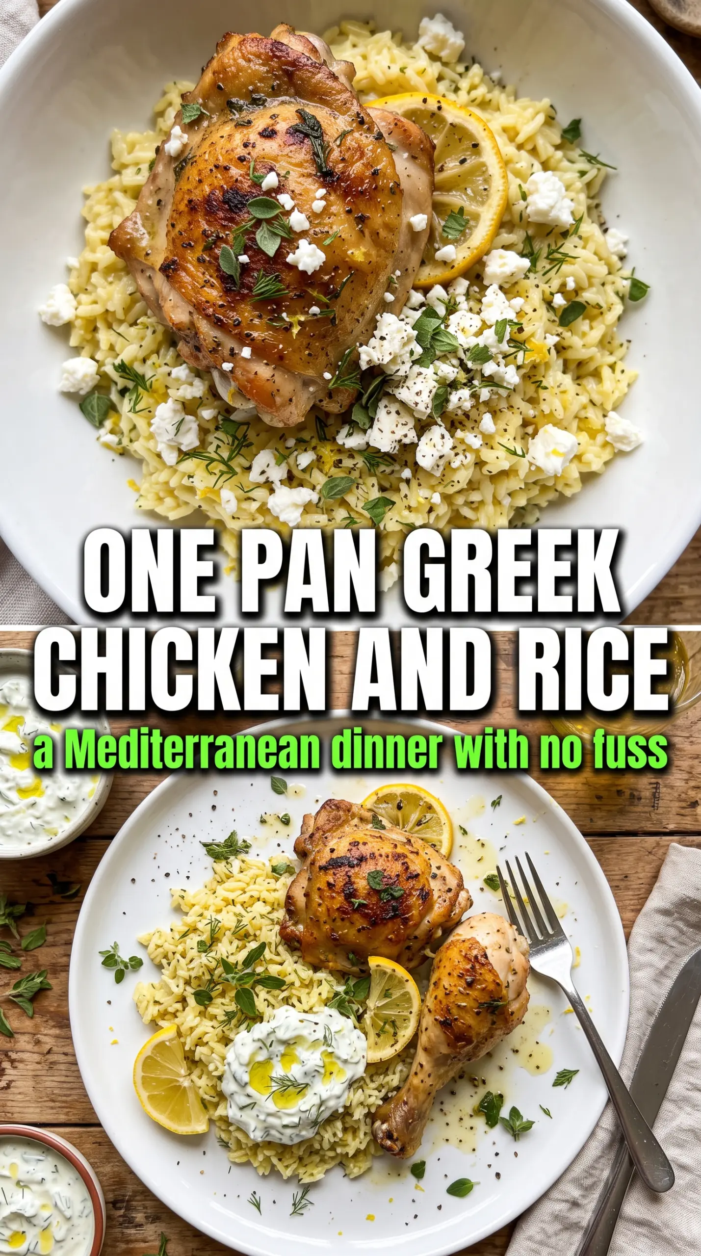One Pan Greek Lemon Chicken and Rice golden herb-crusted lemony