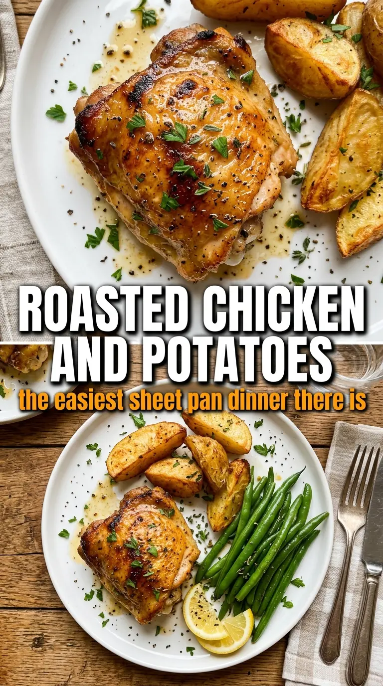 Roasted chicken thighs and potatoes crispy herb-roasted