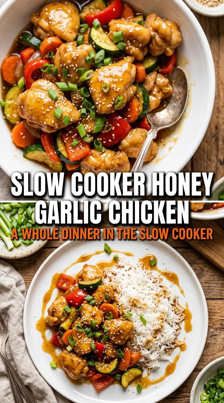 Slow Cooker Honey Garlic Chicken and Veggies tender glossy