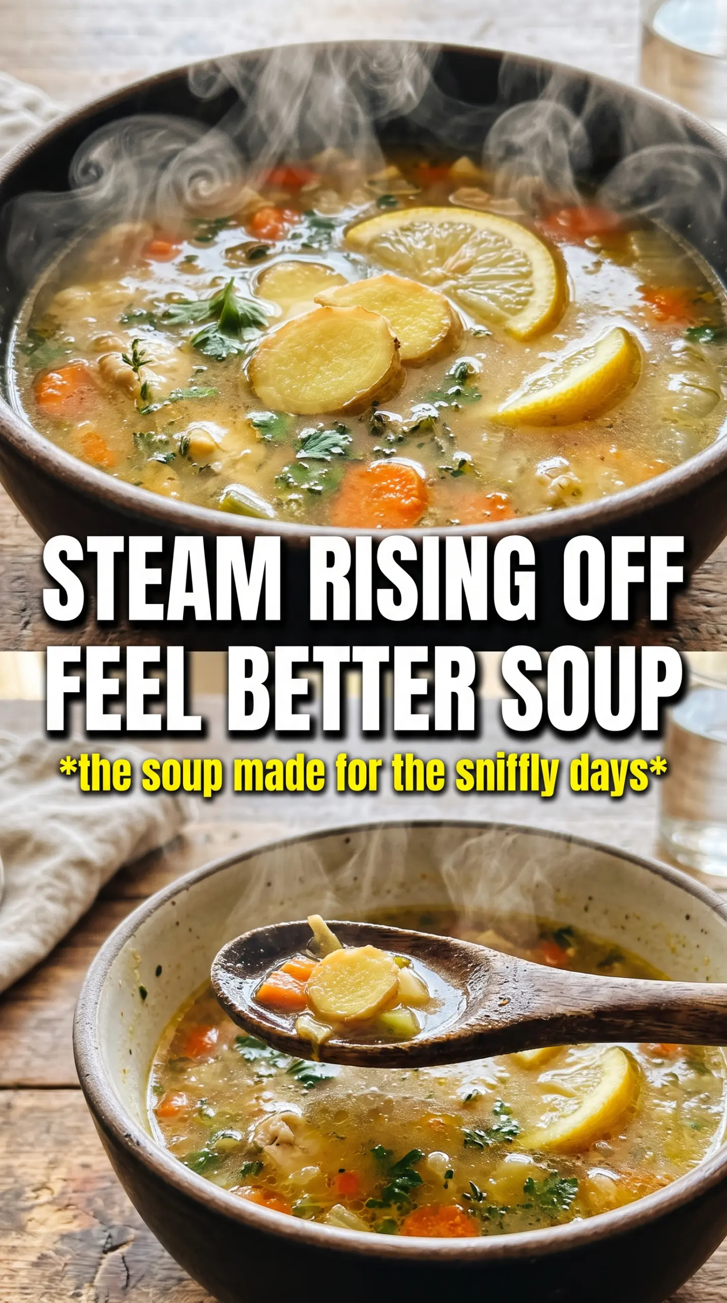 Chicken Noodle Feel Better Soup golden broth, lemony, comforting