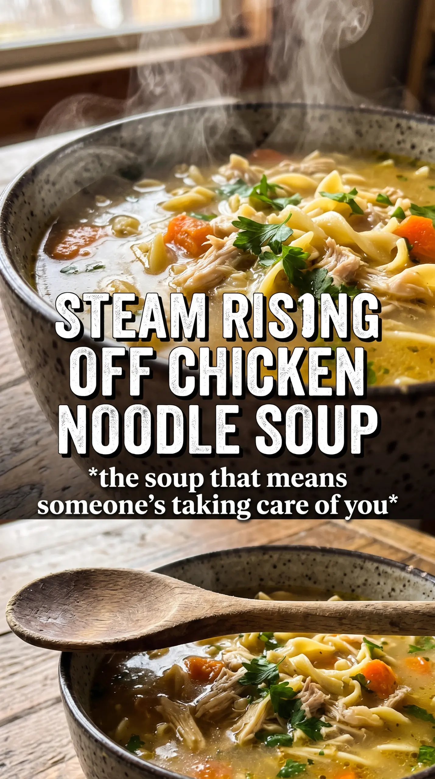 Chicken noodle soup comforting broth, tender noodles, classic