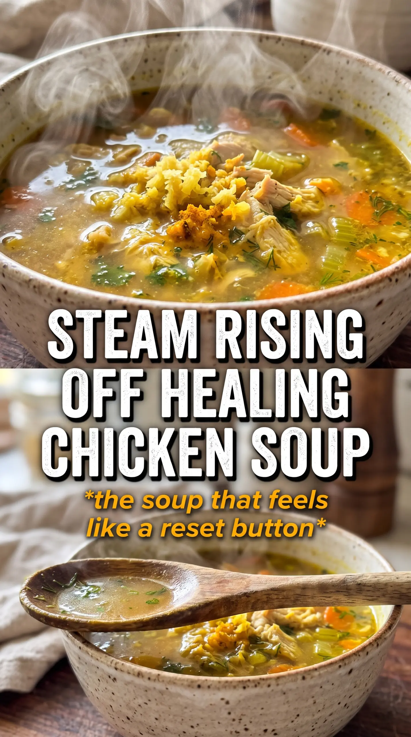 Healing Chicken Noodle Soup golden broth ginger lemon