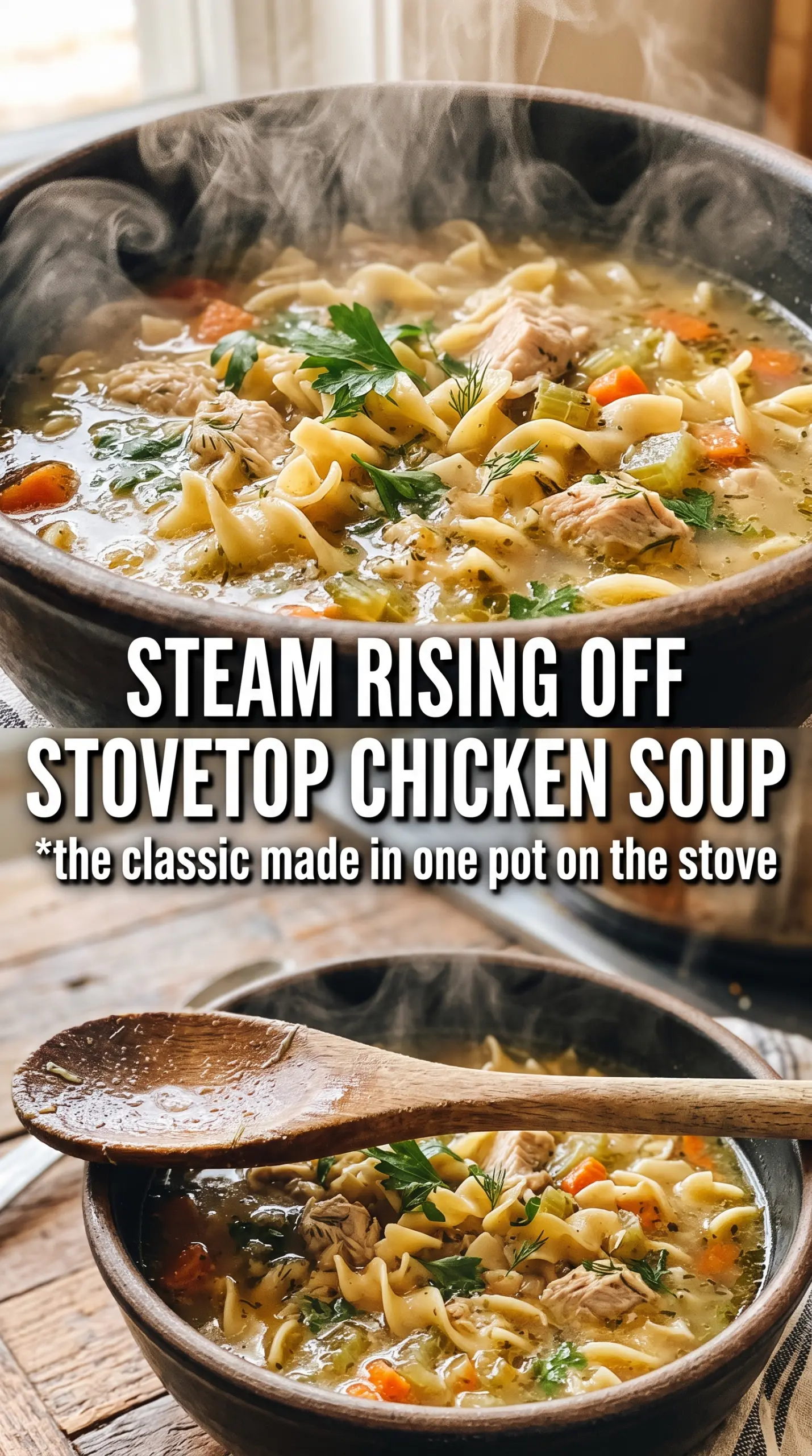 Stovetop Chicken Noodle Soup clear broth shredded chicken