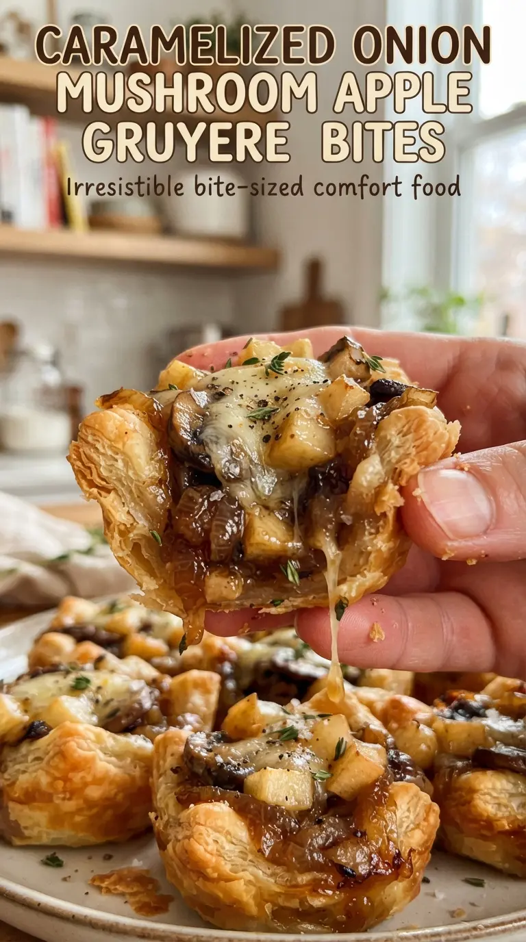 Caramelized Onion Mushroom Apple Gruyere Bites savory crisp melty