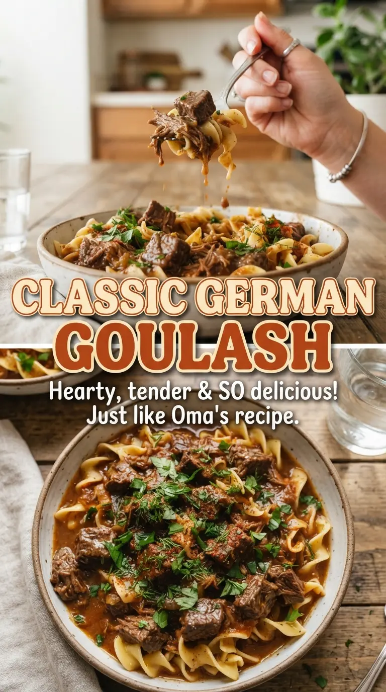 Classic German Goulash dark paprika gravy tender beef