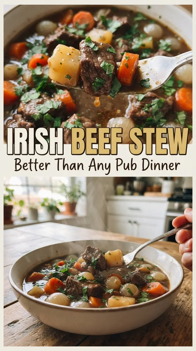 Irish Beef Stew chunky potatoes, rich gravy, tender beef
